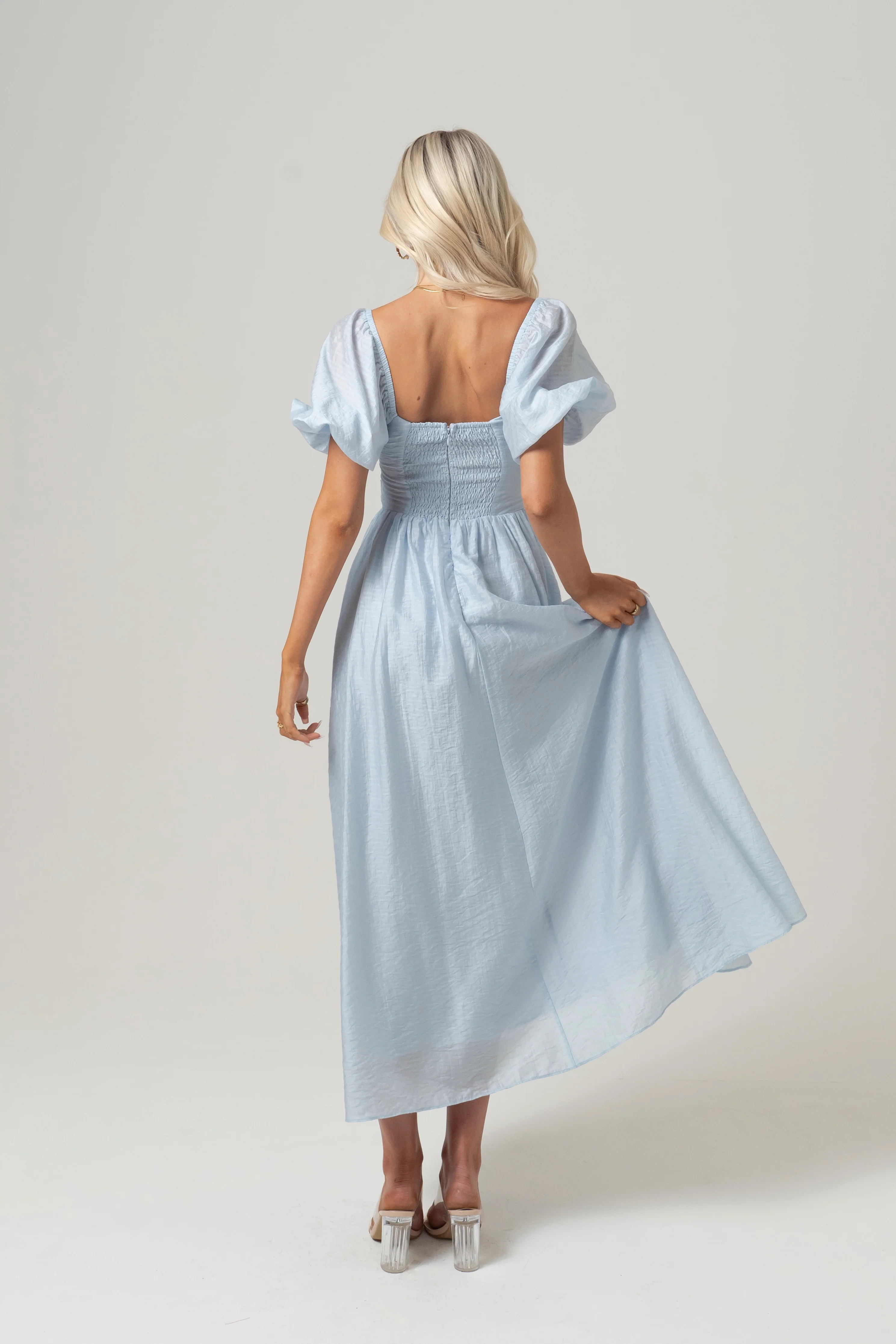 Bridget Puff Sleeve Midi Dress with Side Slit - Image 3