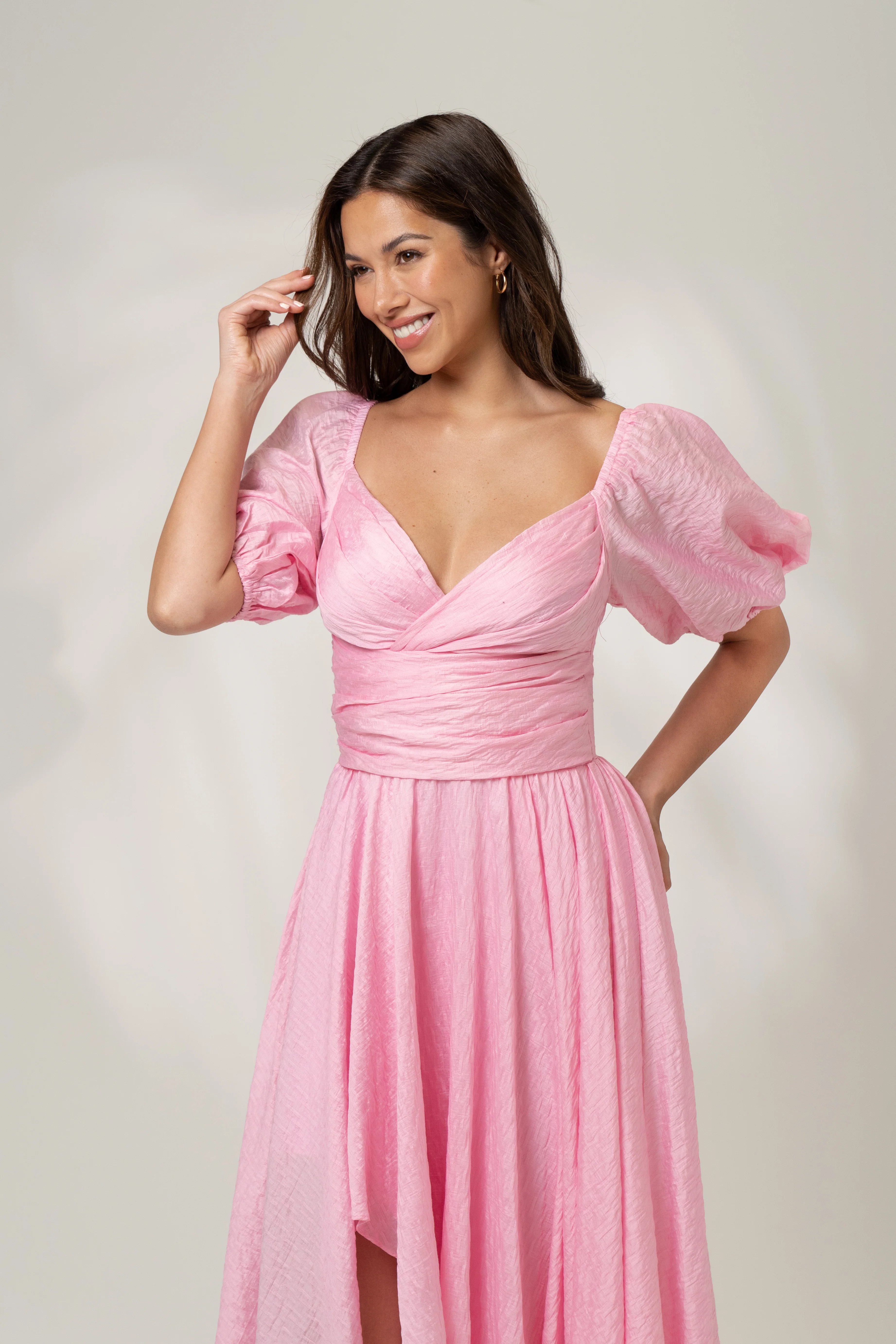 Bridget Puff Sleeve Midi Dress with Side Slit - Image 5