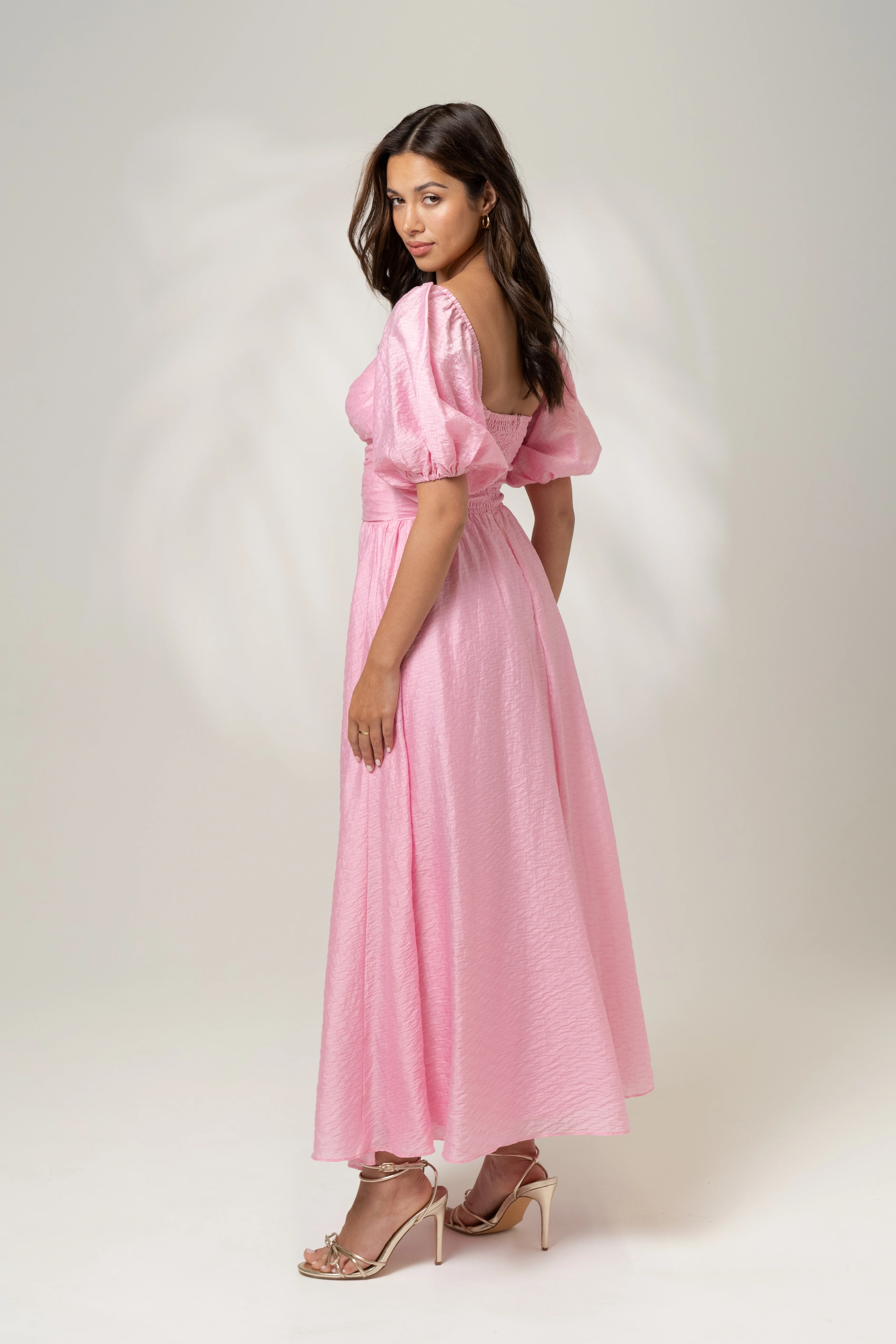 Bridget Puff Sleeve Midi Dress with Side Slit - Image 6