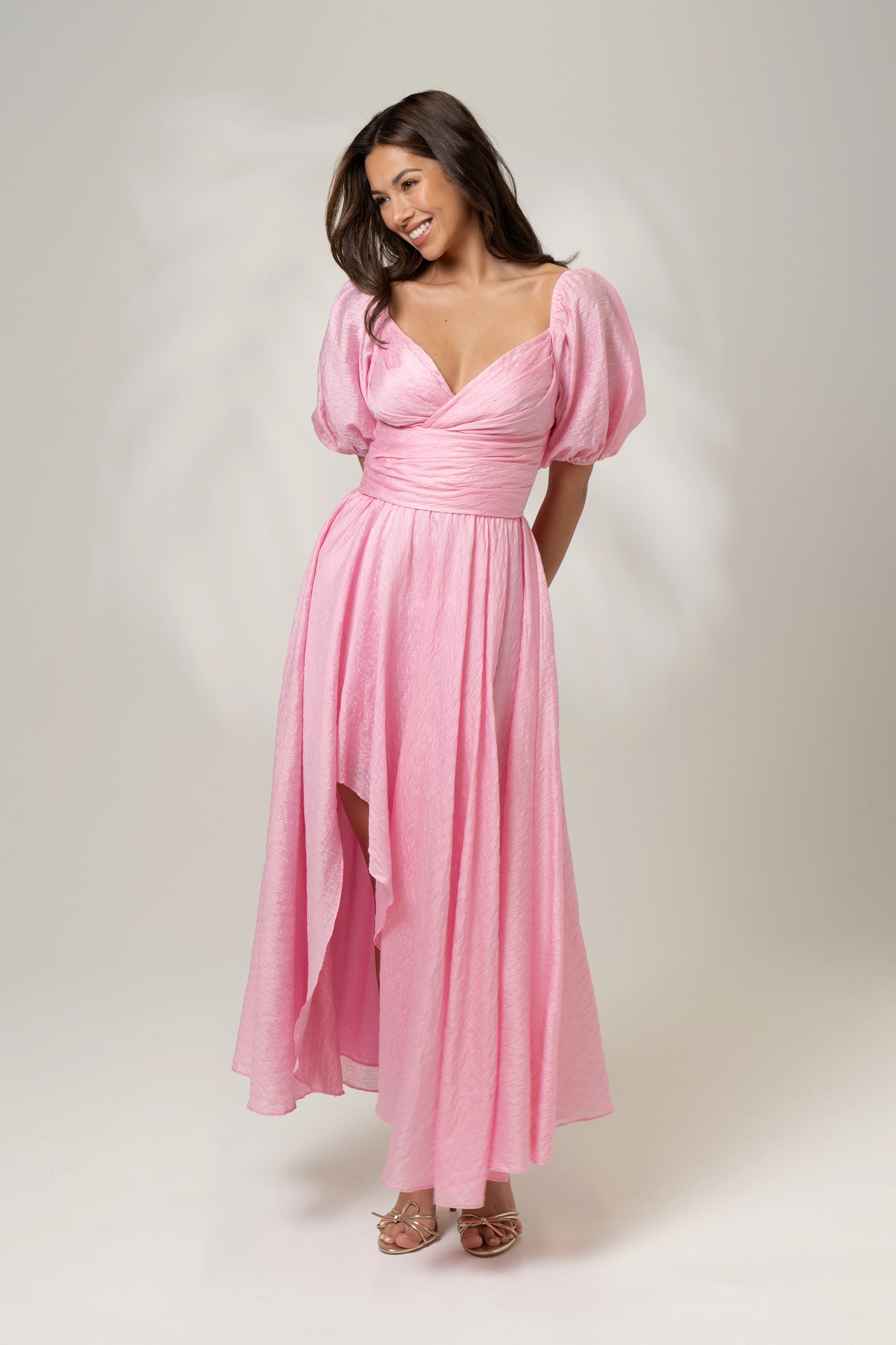 Bridget Puff Sleeve Midi Dress with Side Slit - Image 7