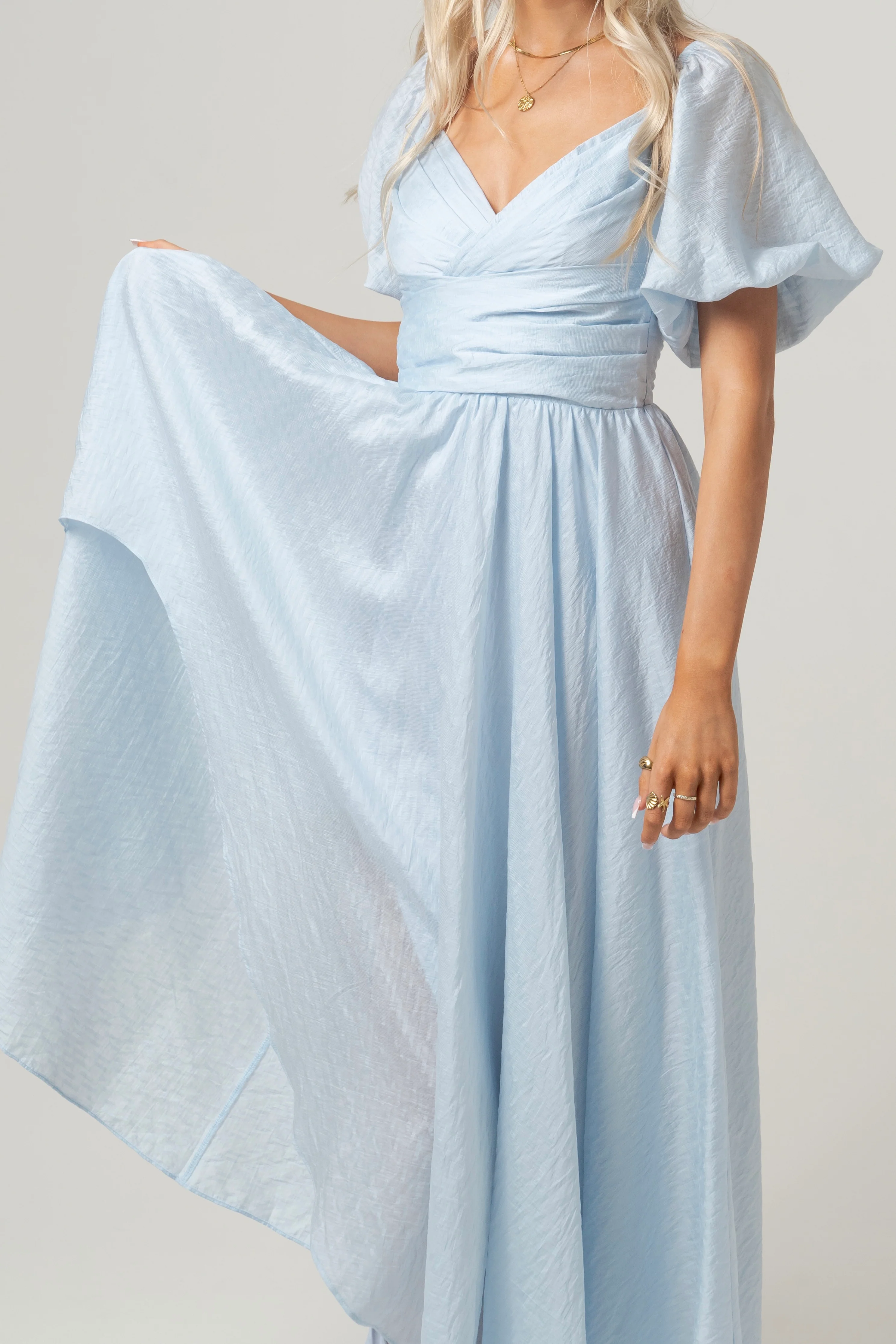 Bridget Puff Sleeve Midi Dress with Side Slit - Image 8