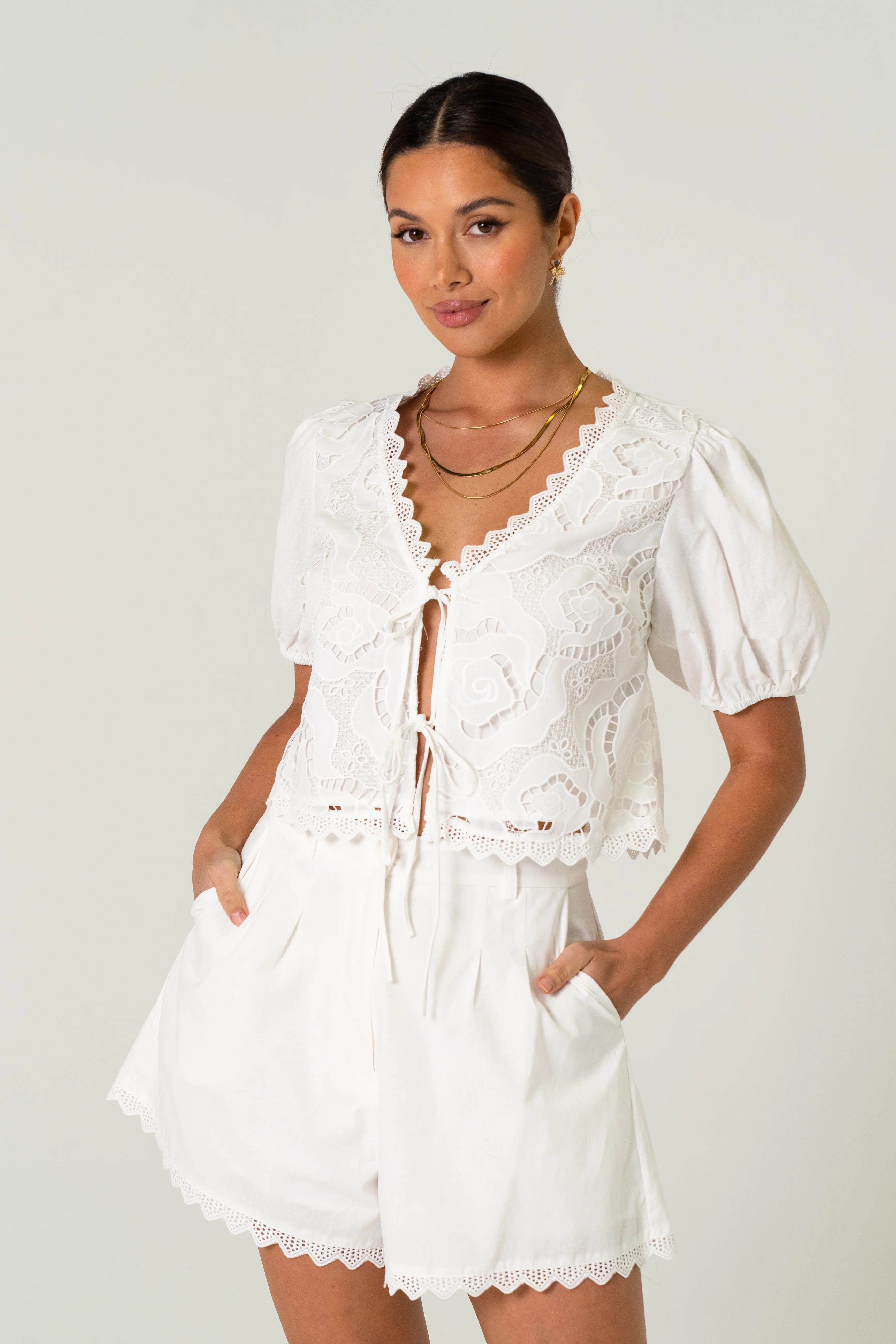 Brielle White Two-Piece Set - Top & Shorts Set