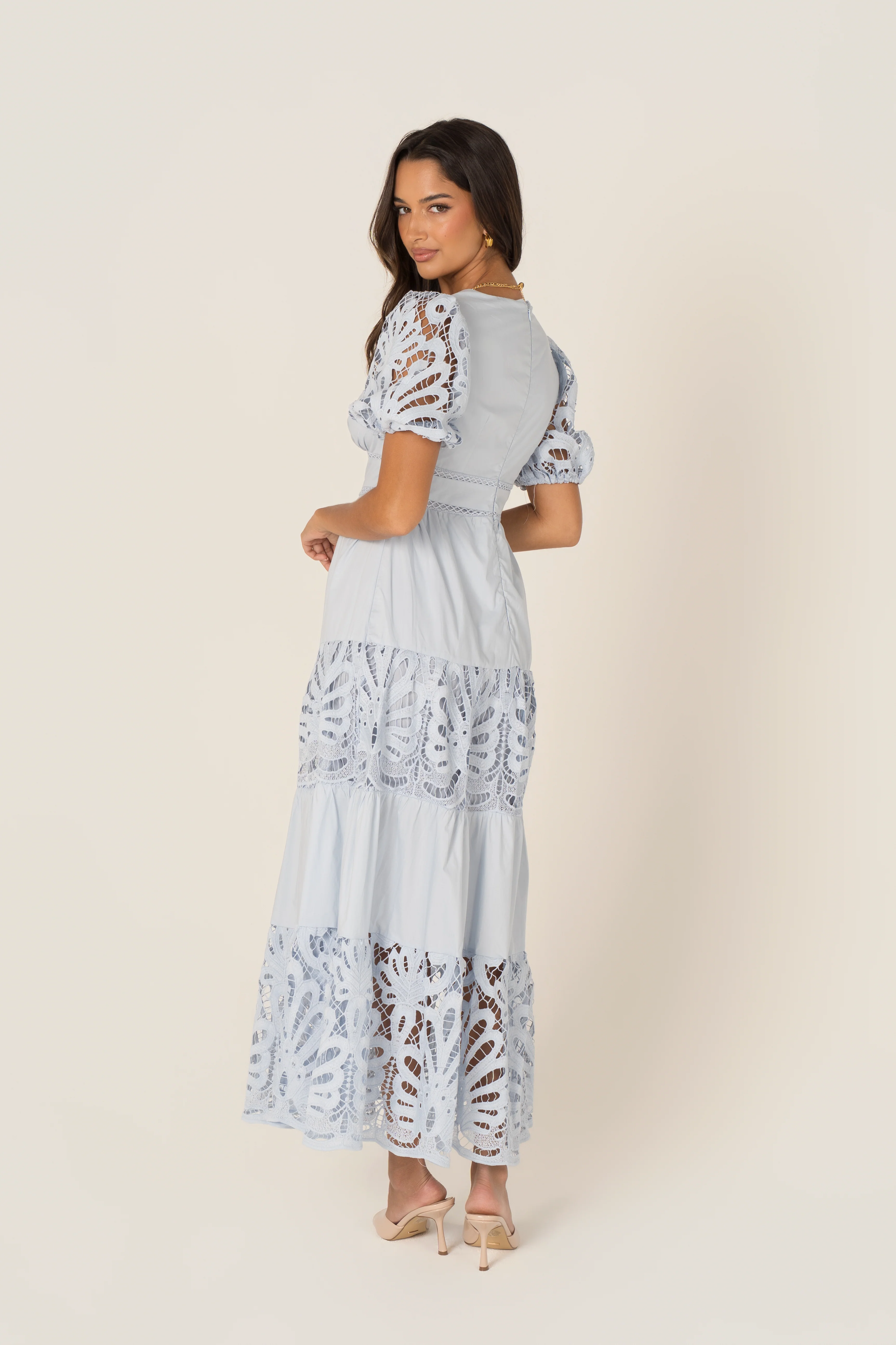 Bronte Soft Blue Day Dress with Puff Sleeves - Image 3