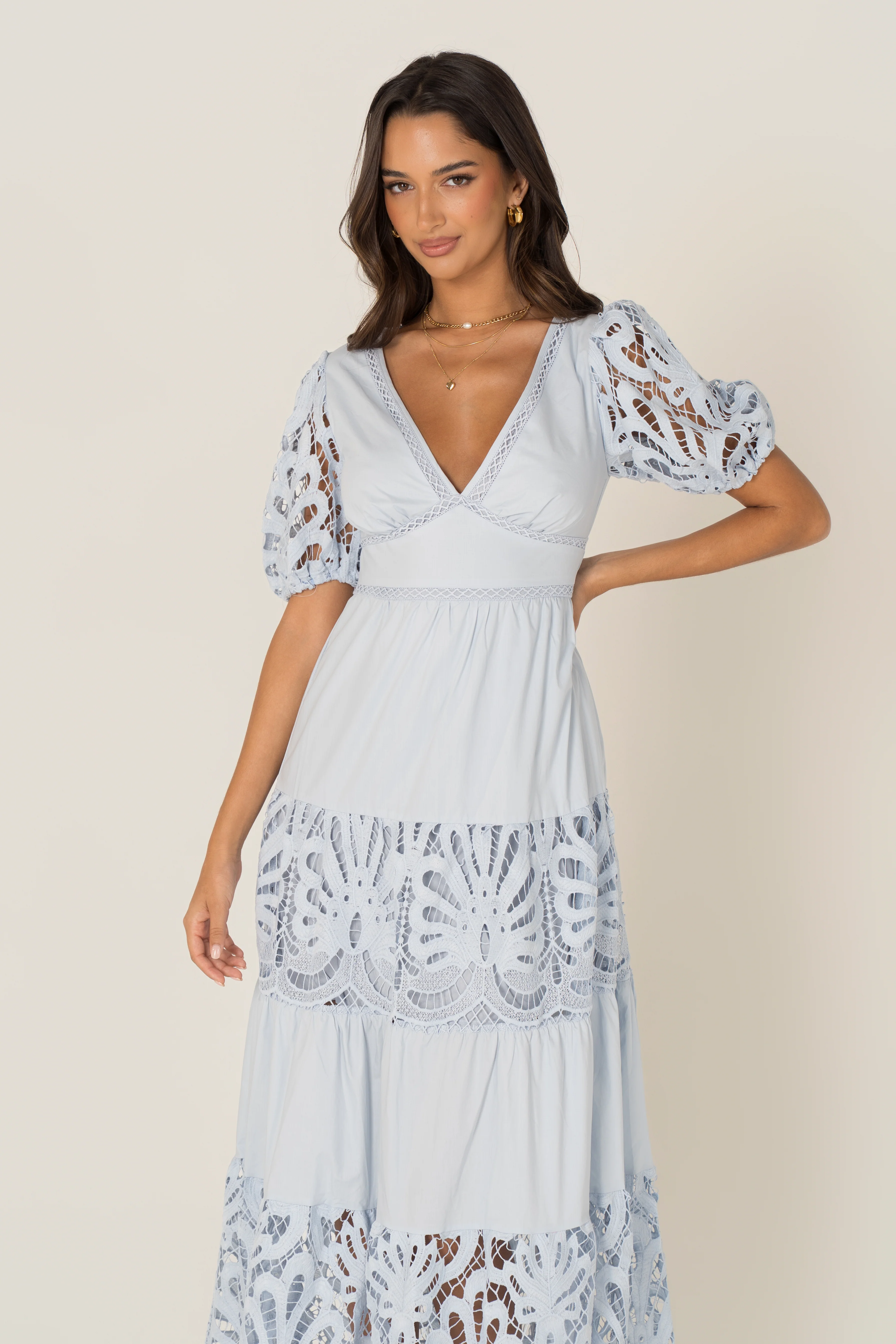 Bronte Soft Blue Day Dress with Puff Sleeves - Image 4