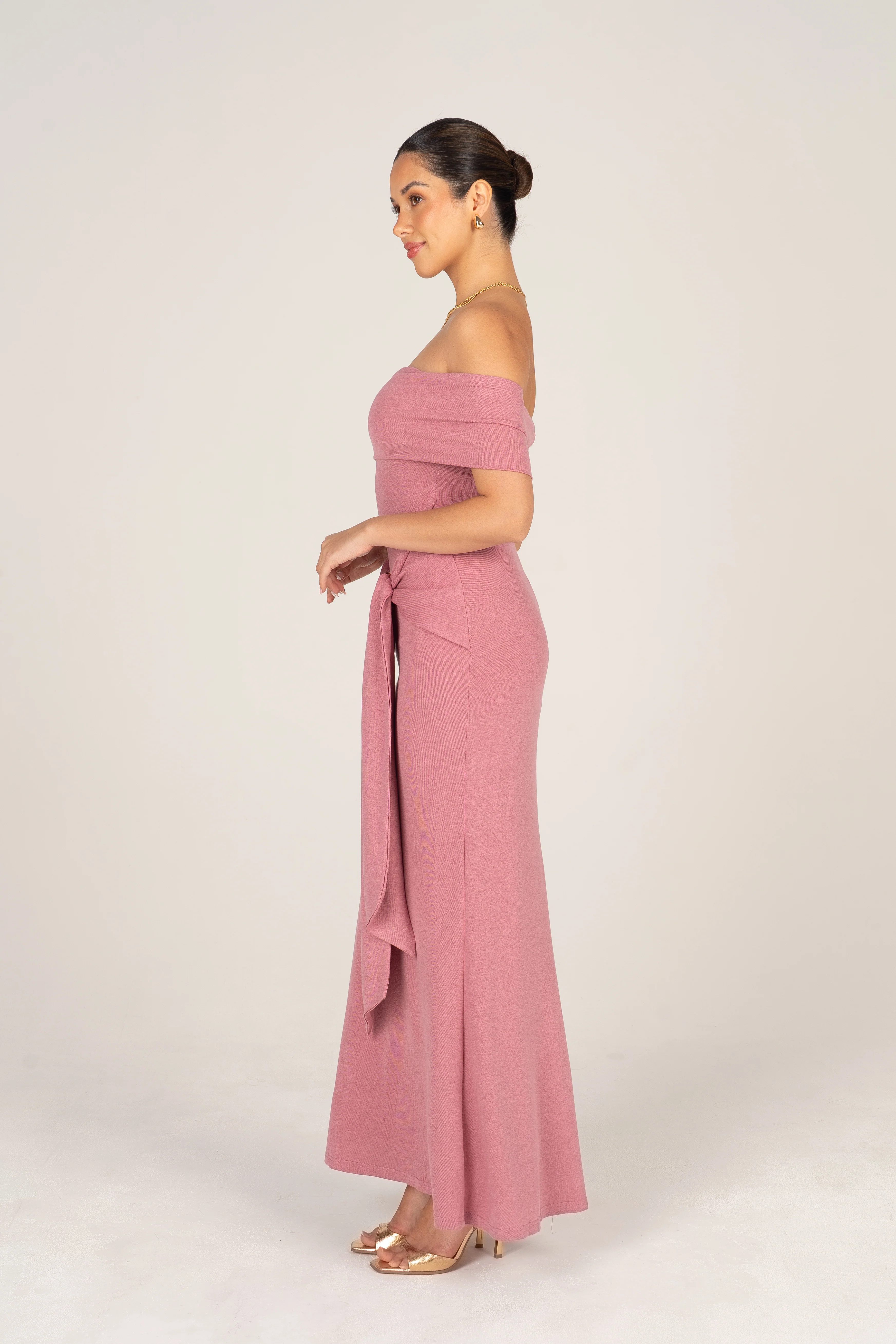 Bronwyn Off-Shoulder Dusty Pink Midi Dress - Image 2