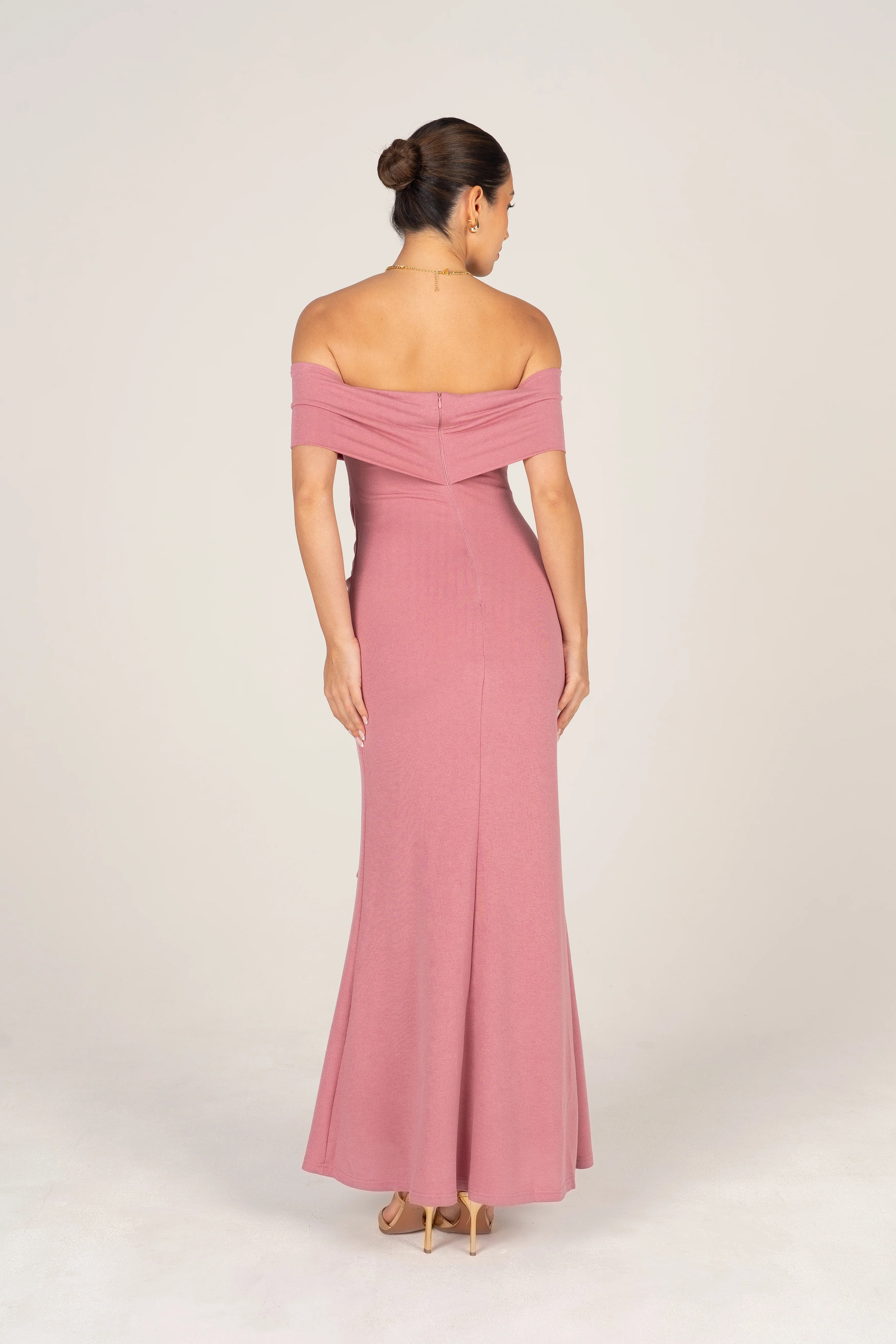 Bronwyn Off-Shoulder Dusty Pink Midi Dress - Image 3