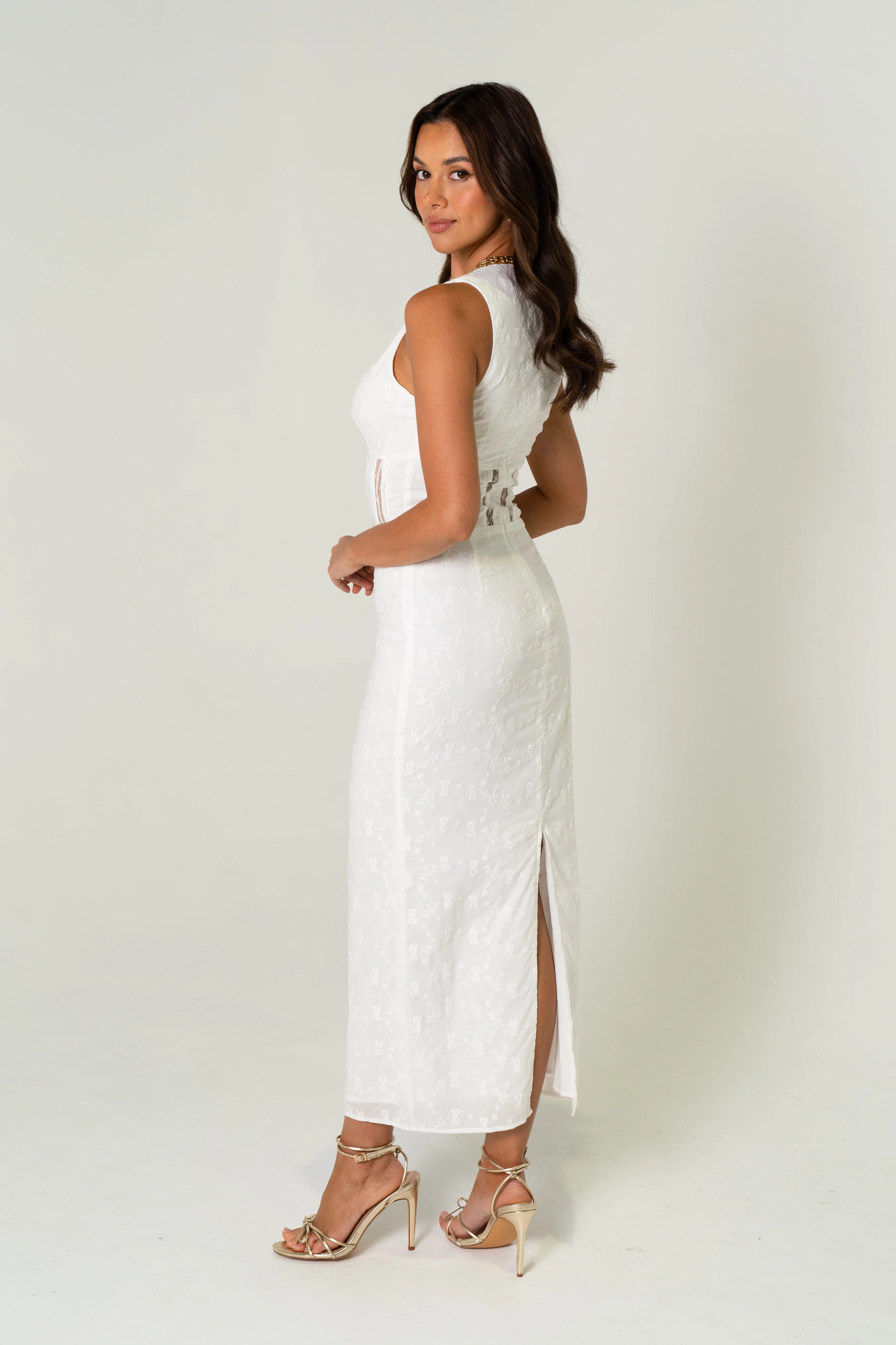 Brooke White Midi Scalloped Edge Dress - Image 4