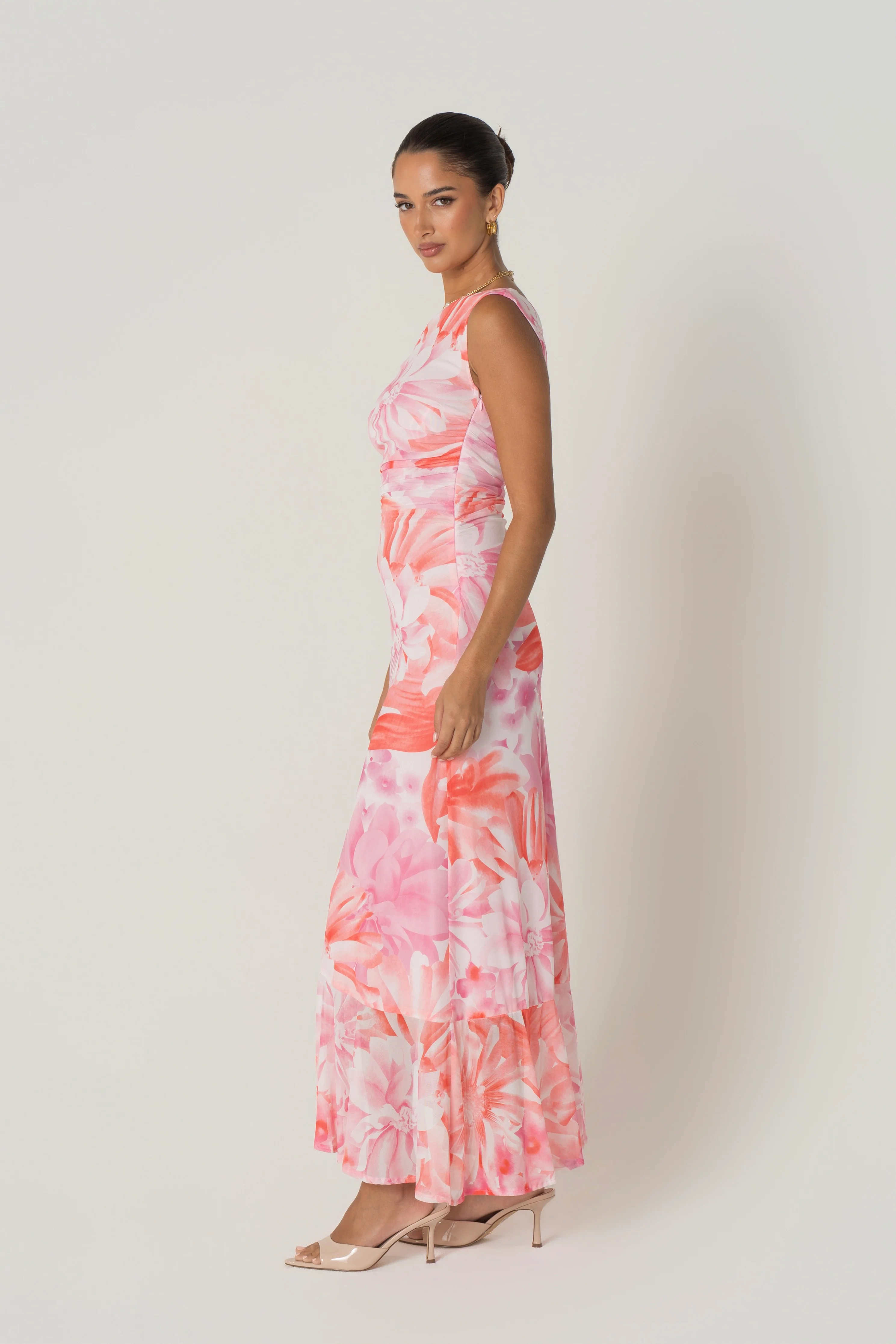 Calina Pink Drop Shoulder Floral Maxi Dress - Image 2