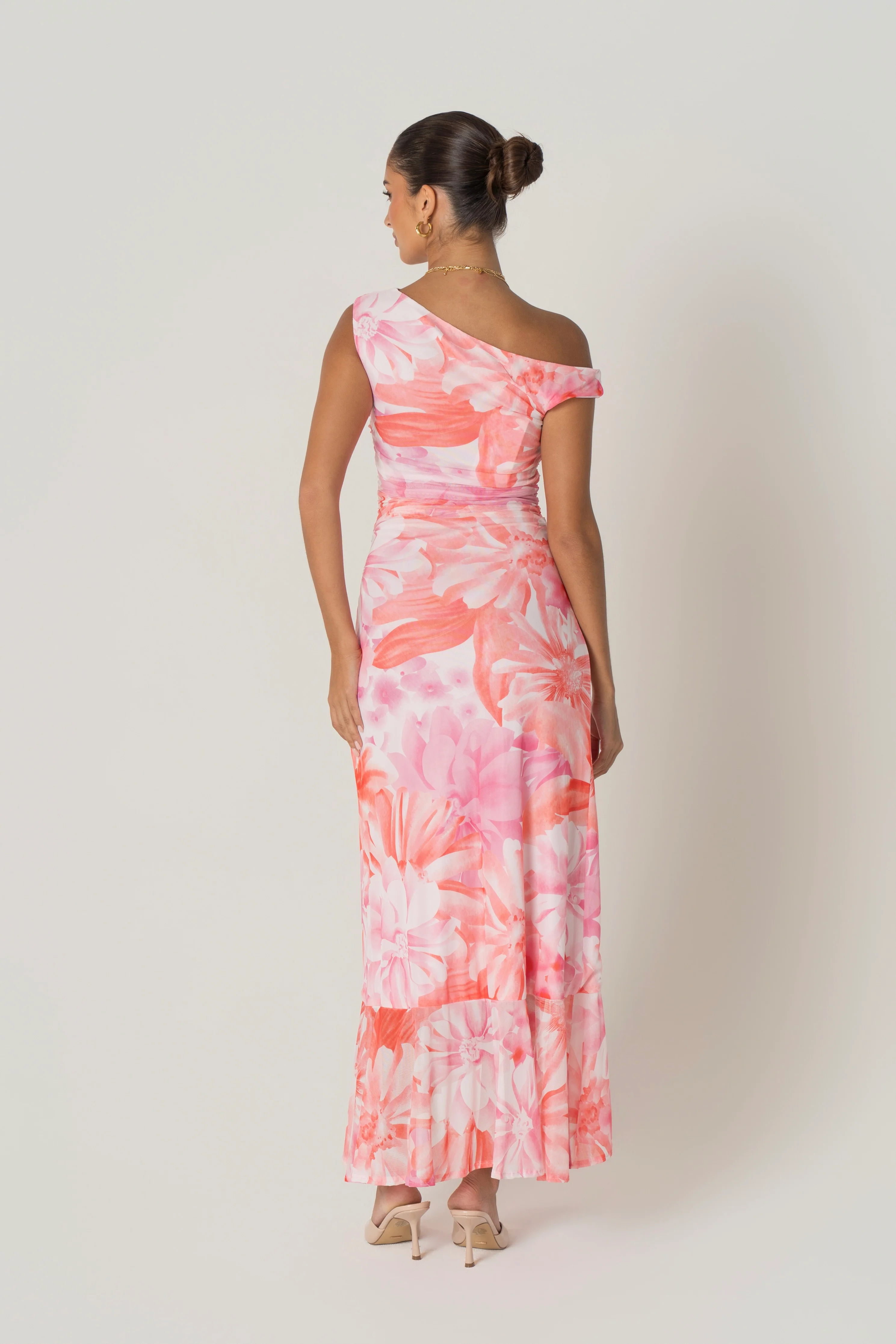 Calina Pink Drop Shoulder Floral Maxi Dress - Image 3