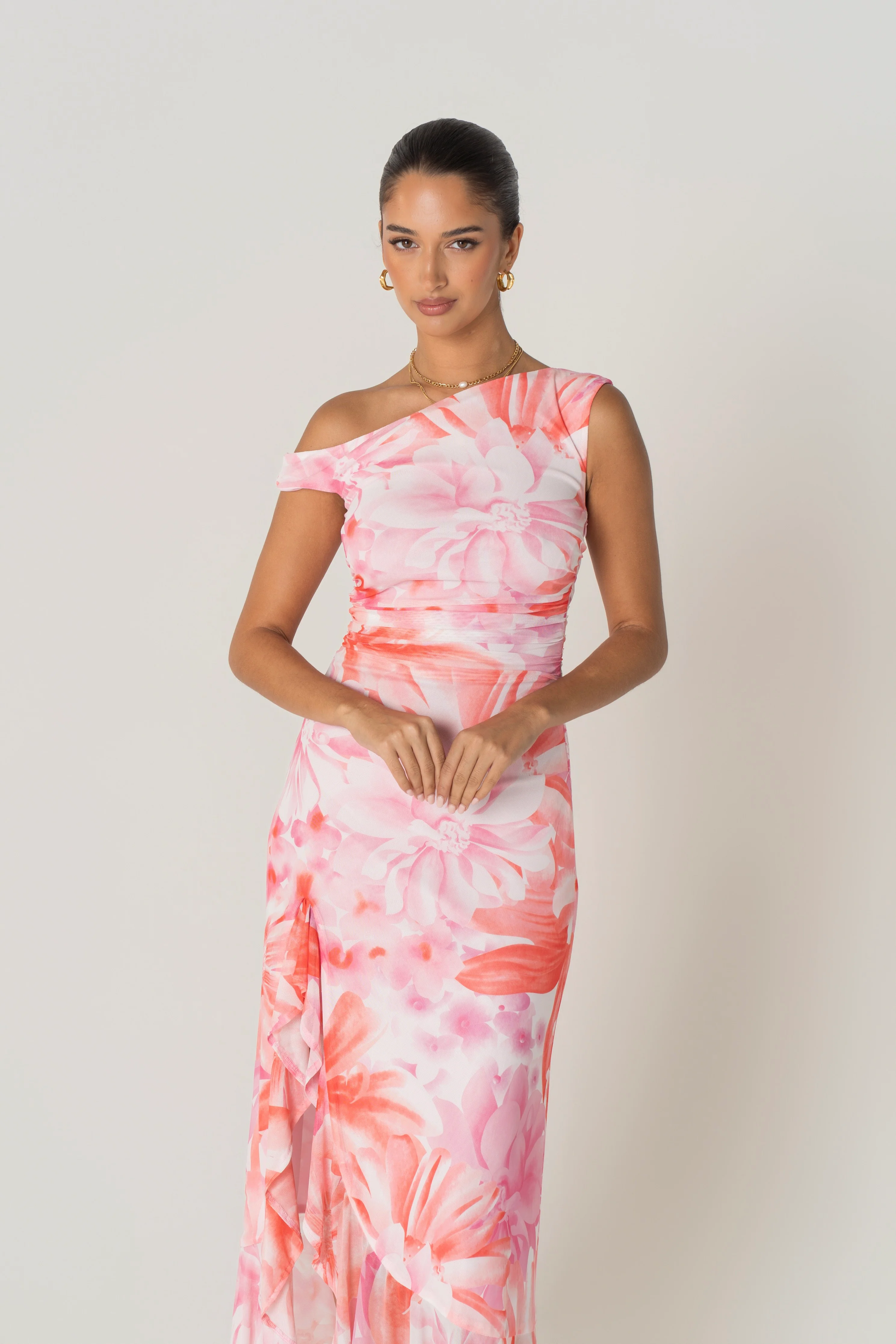 Calina Pink Drop Shoulder Floral Maxi Dress - Image 4