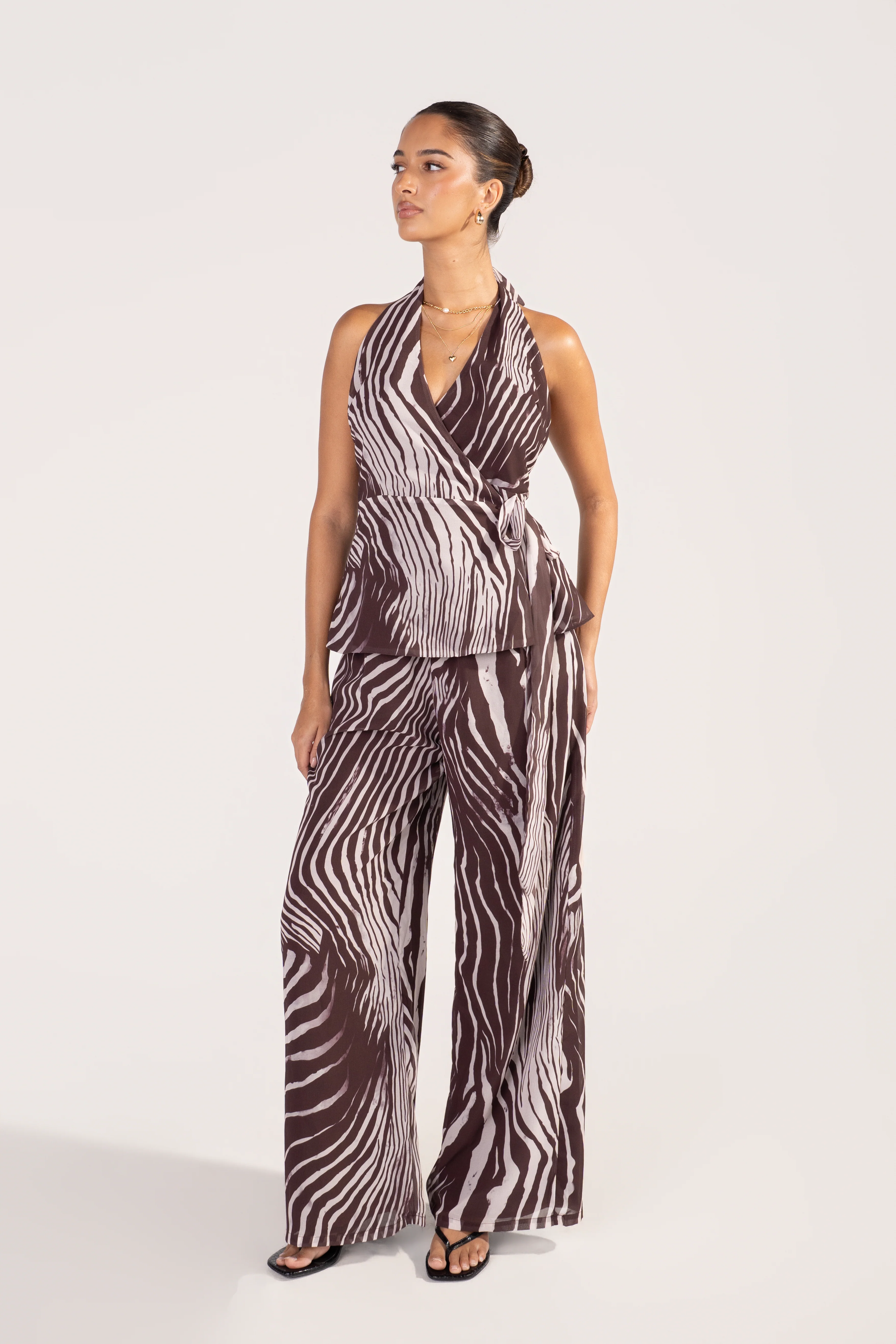 Callan Zebra Print Set - Halter Top & Wide Leg Pants - Image 2