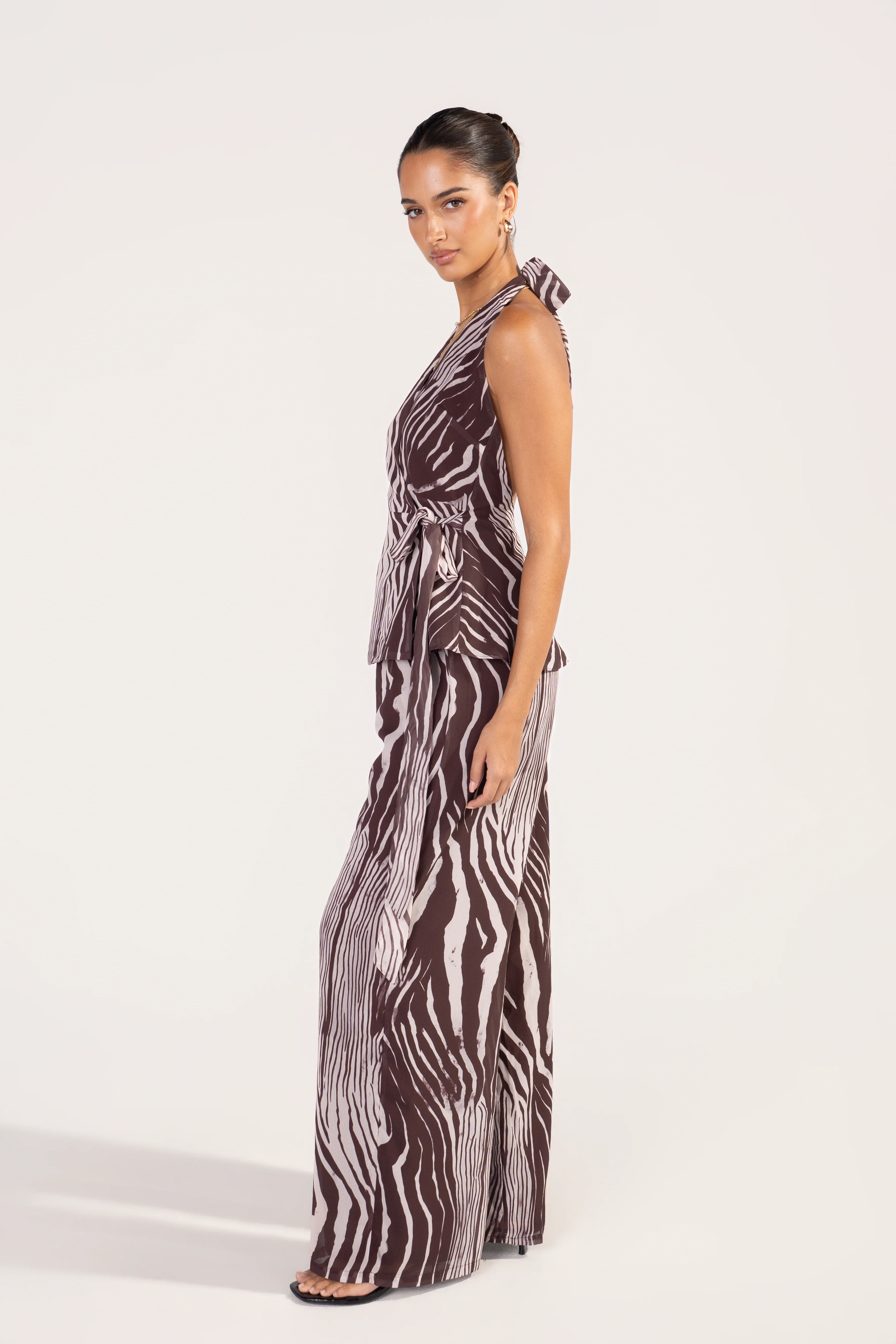 Callan Zebra Print Set - Halter Top & Wide Leg Pants - Image 3