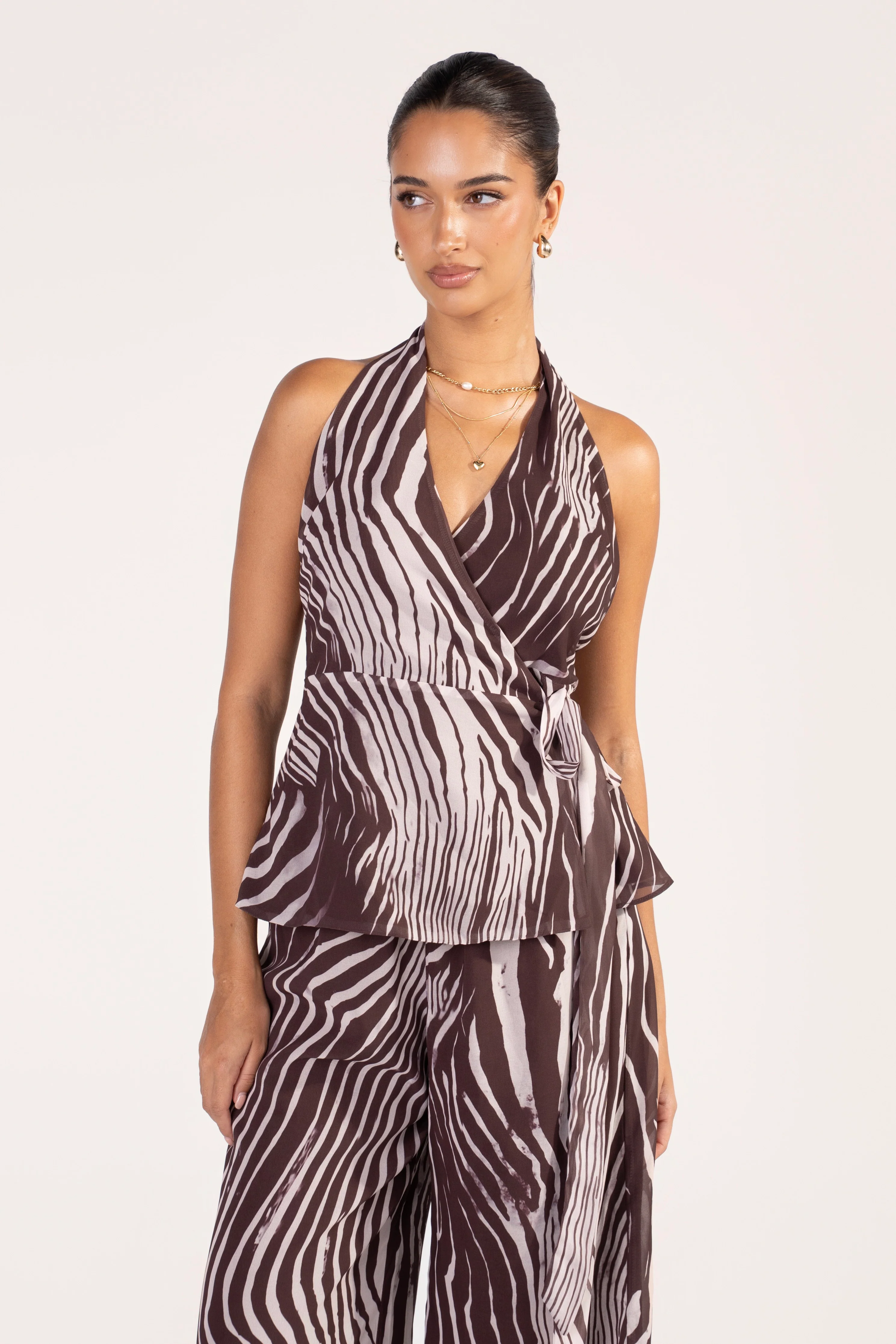 Callan Zebra Print Set - Halter Top & Wide Leg Pants - Image 5