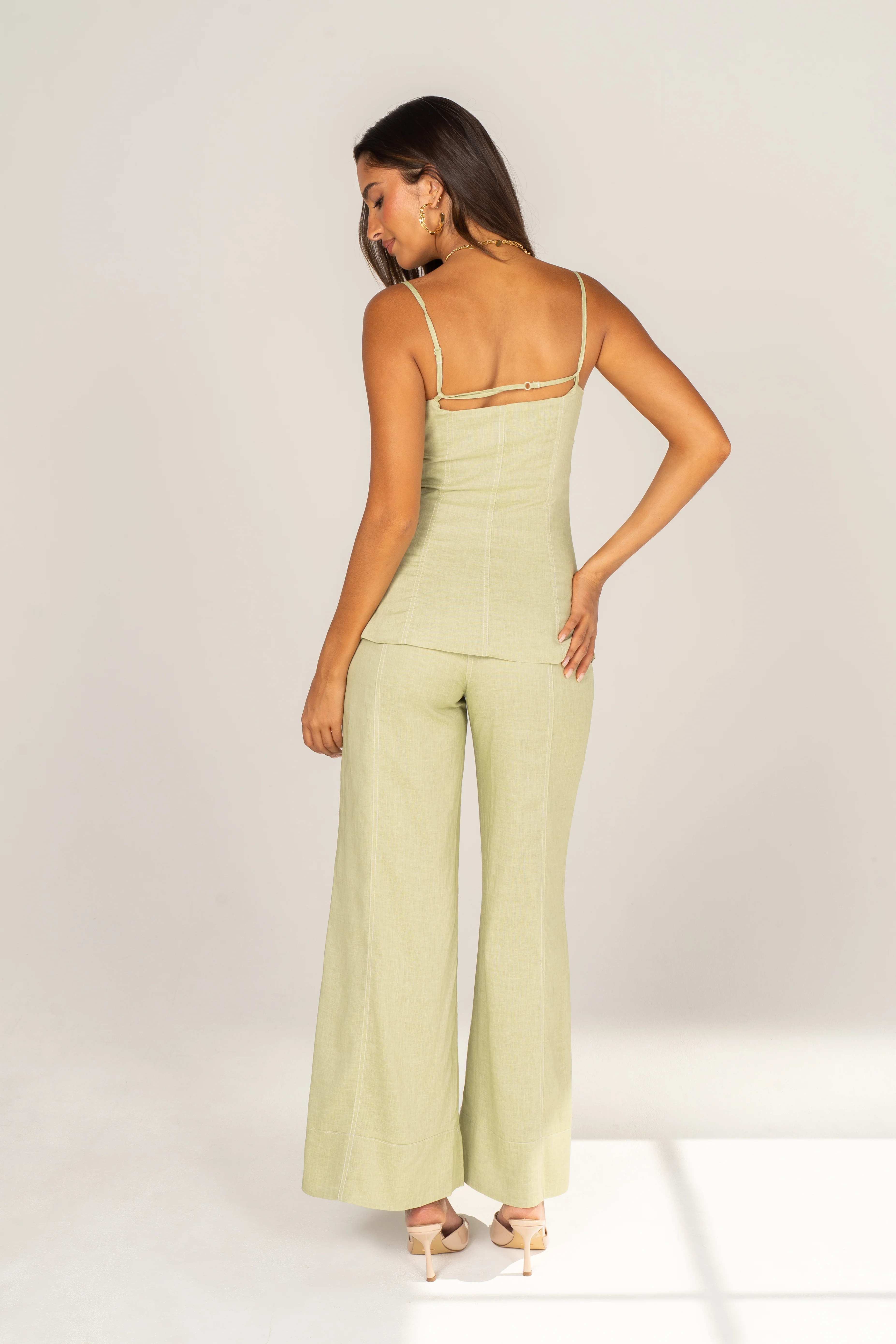 Callie Soft Green Peplum Top & Wide Leg Pant Set - Image 3