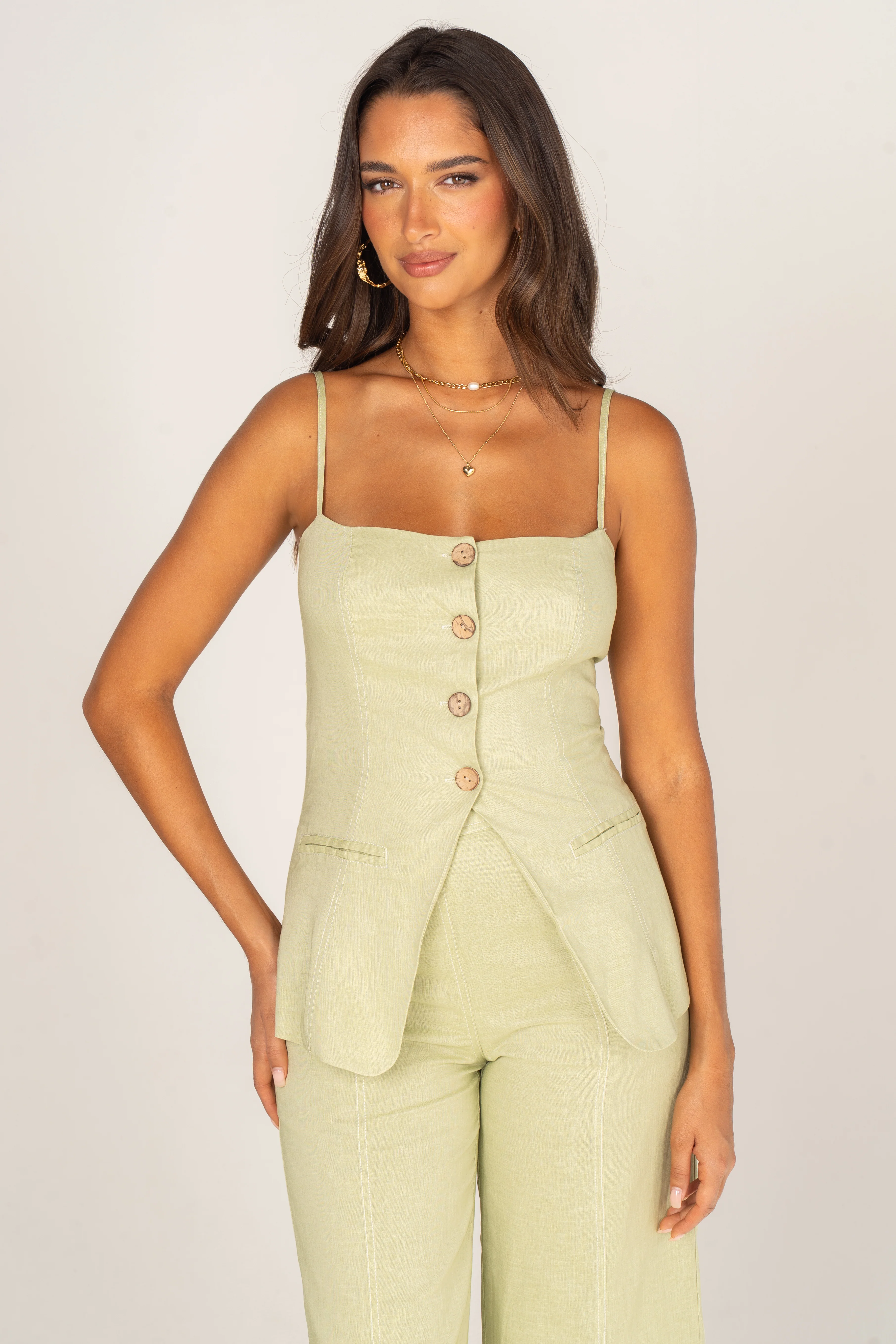 Callie Soft Green Peplum Top & Wide Leg Pant Set - Image 4