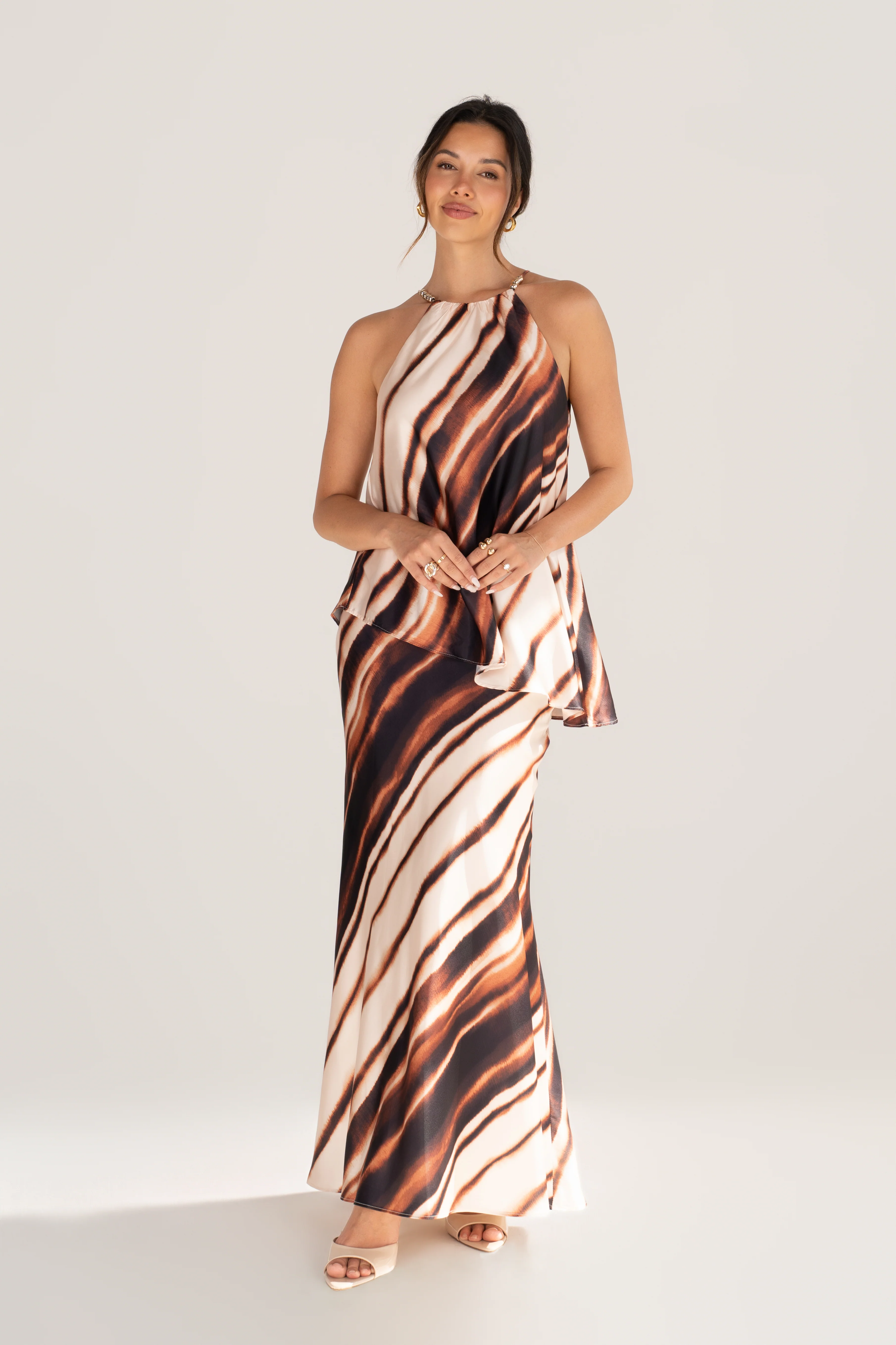 Calyra Halter Drape Top & Maxi Skirt Set