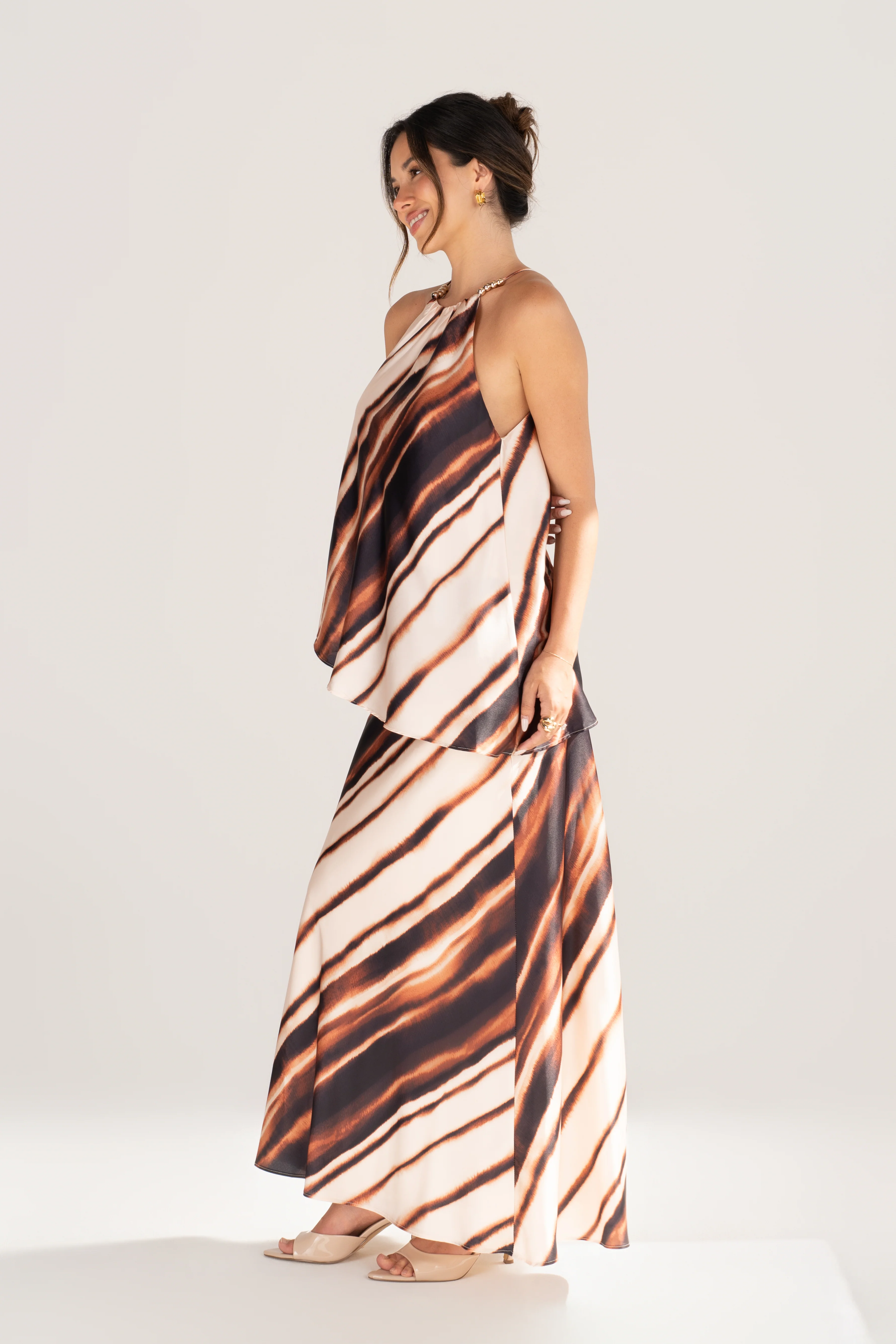 Calyra Halter Drape Top & Maxi Skirt Set - Image 2