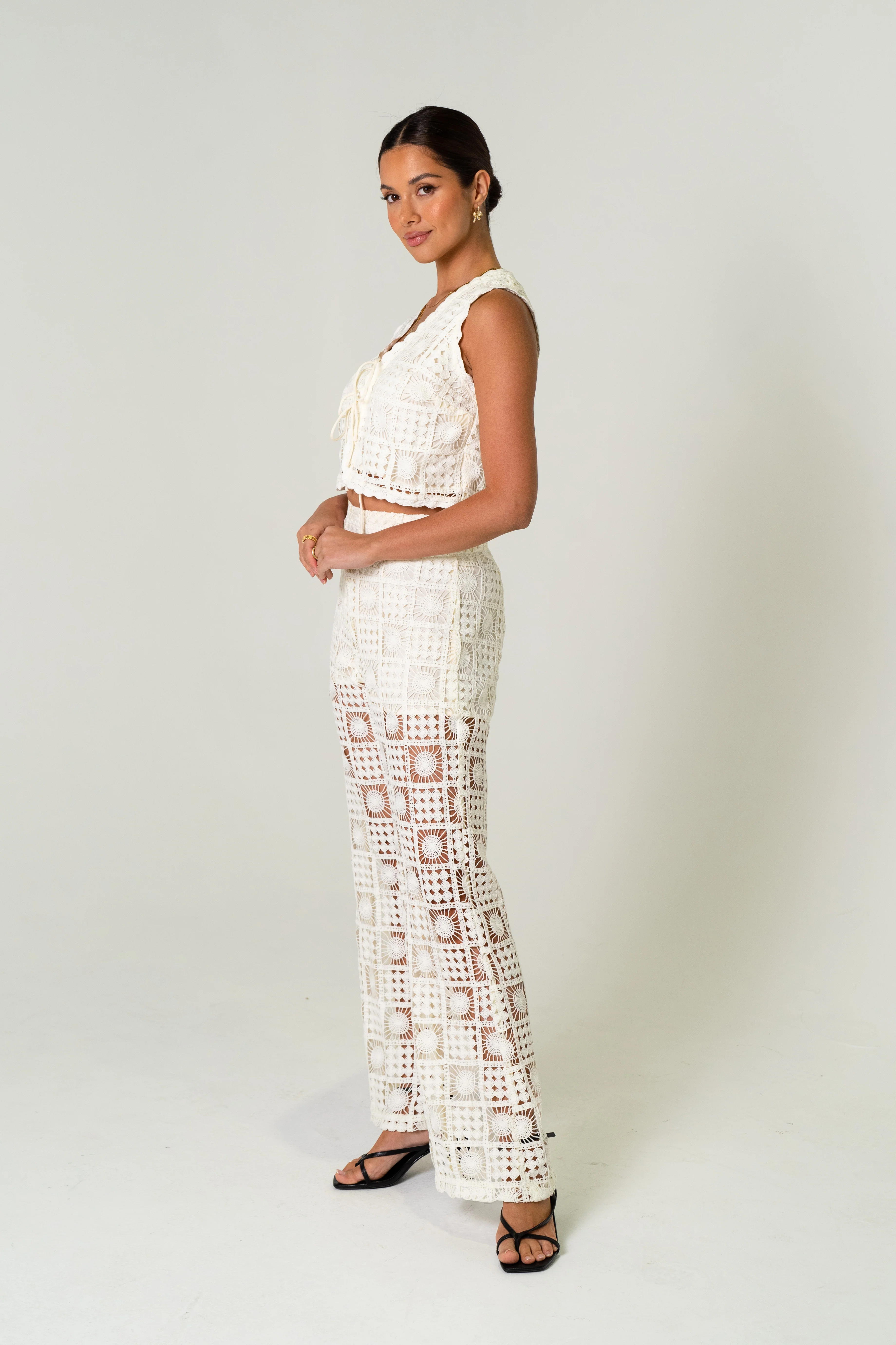Cambria Crochet Two-Piece Set - Crop Top & High Waisted Pants - Image 3