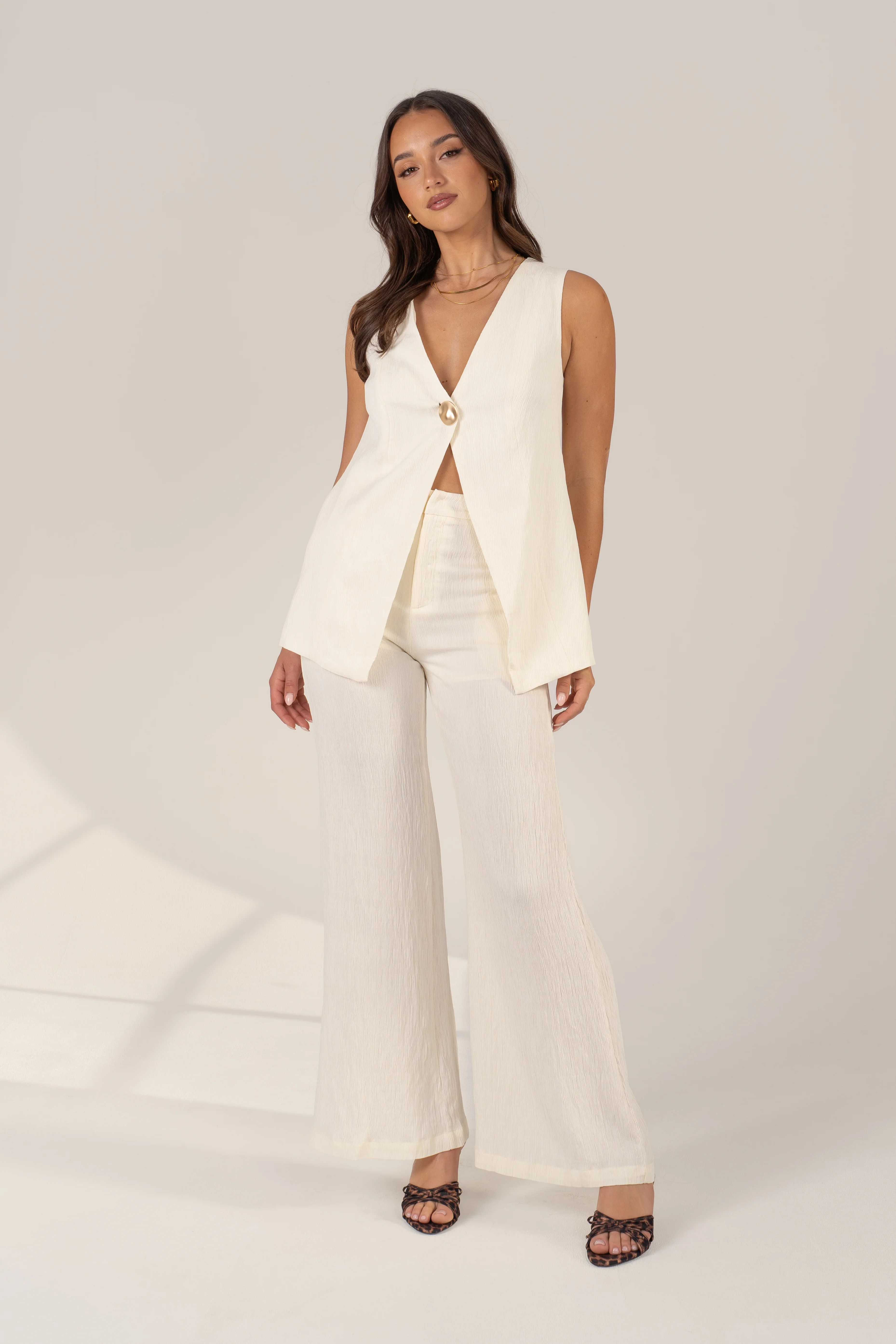 Carina Set - Matching White Vest Top & Wide-Leg Pants