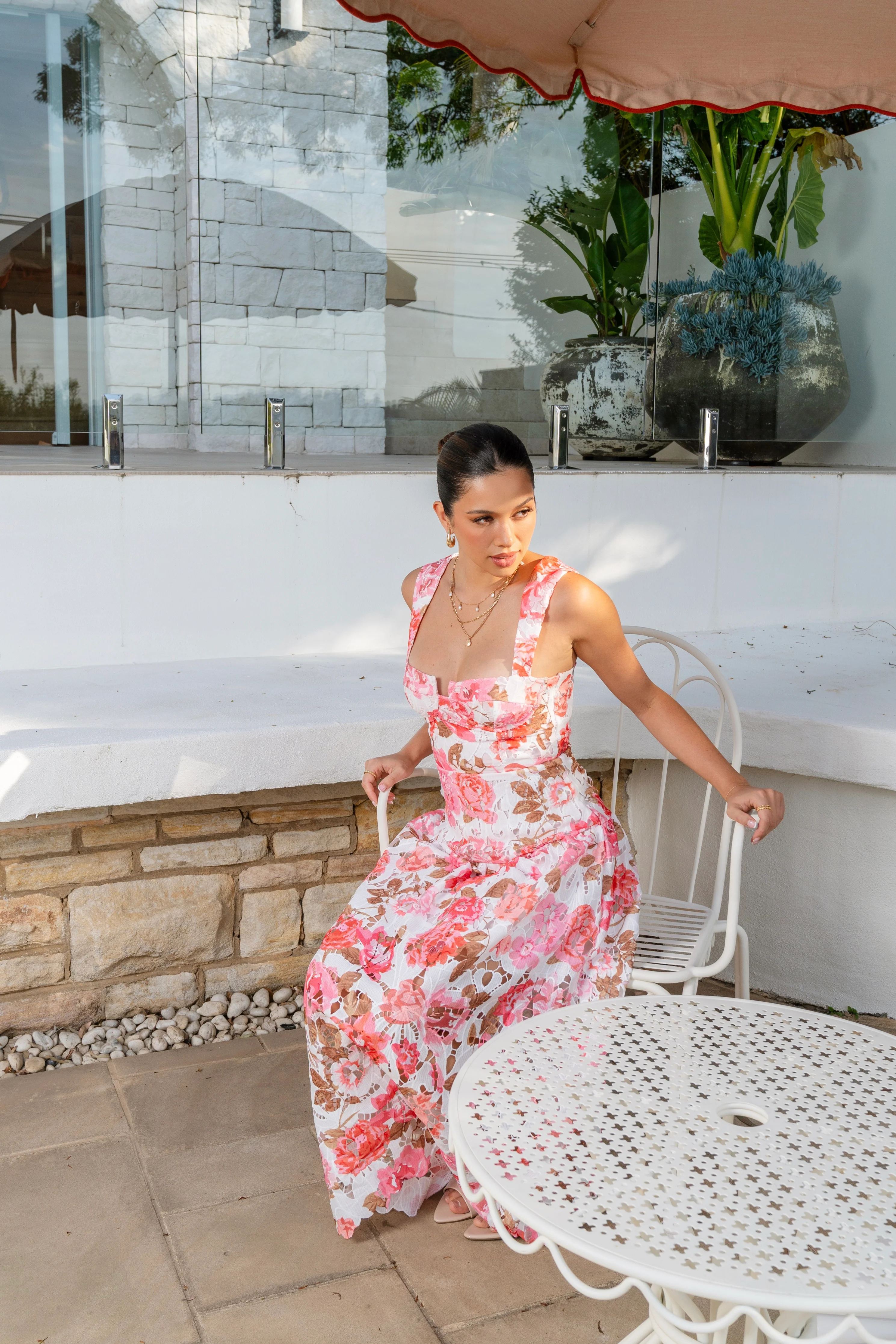 Carmen Floral Pink Lace Midi Dress - Image 5