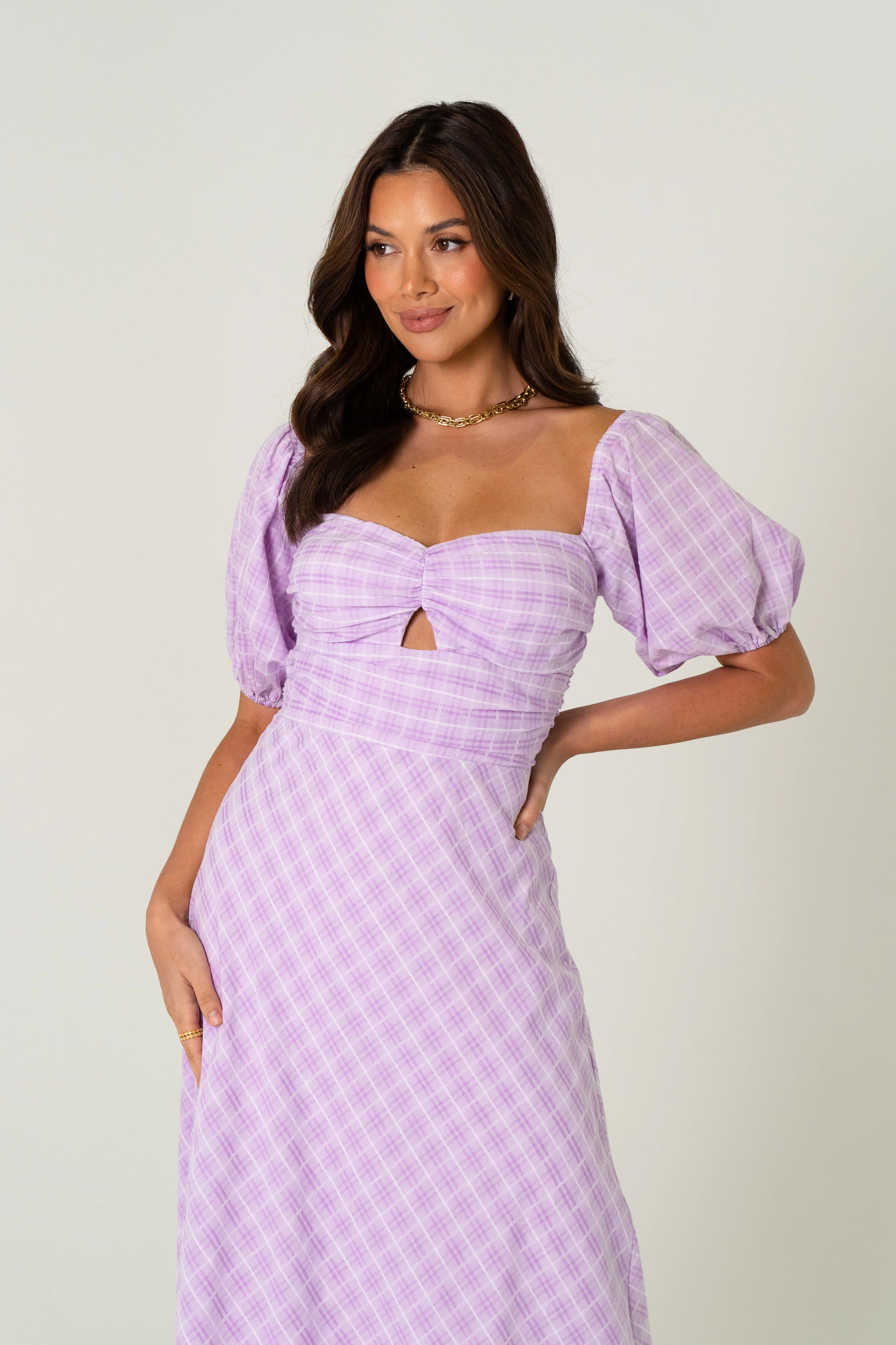 Cassandra Soft Lilac Gingham Maxi Dress - Image 2