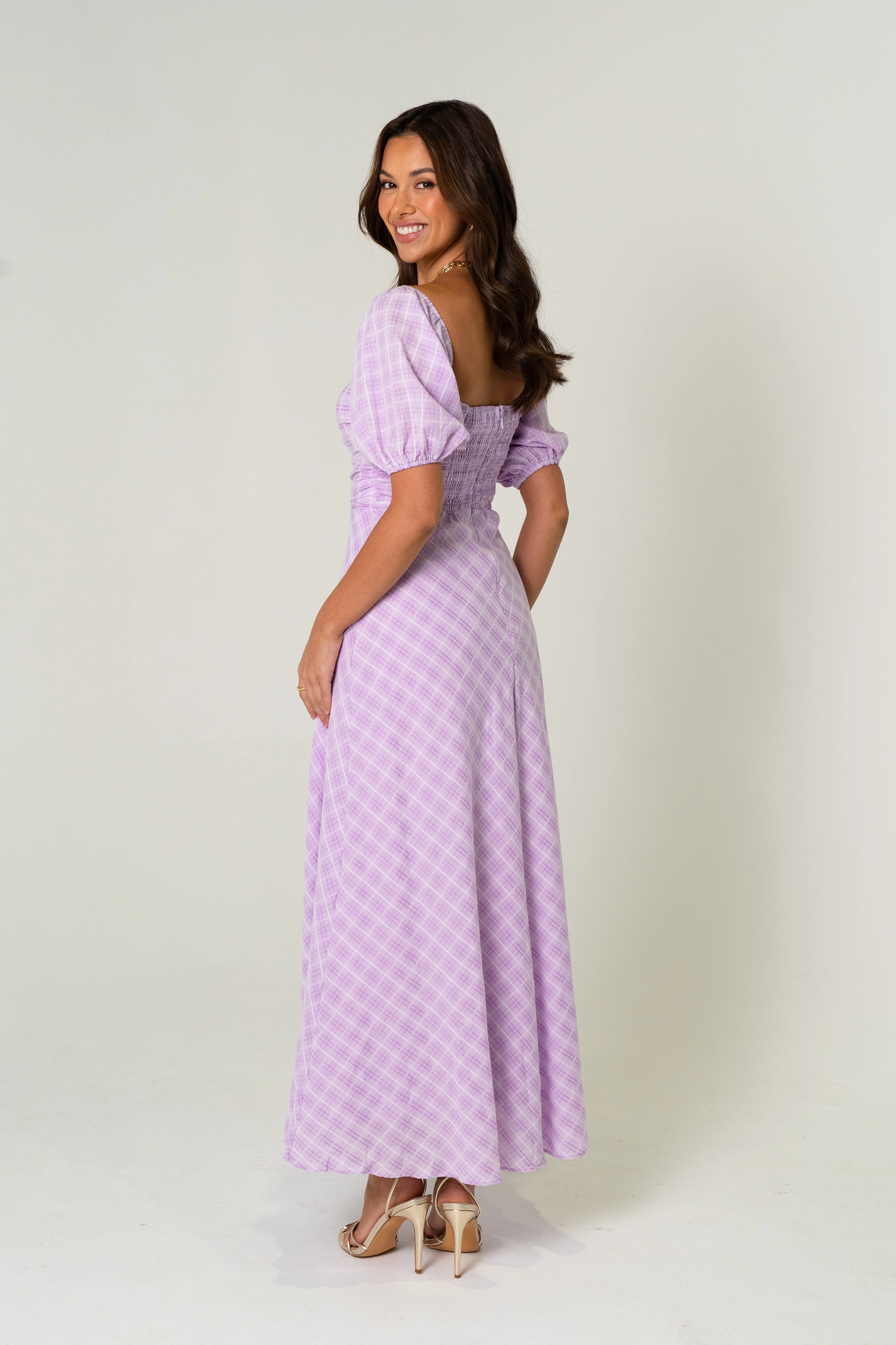 Cassandra Soft Lilac Gingham Maxi Dress - Image 4