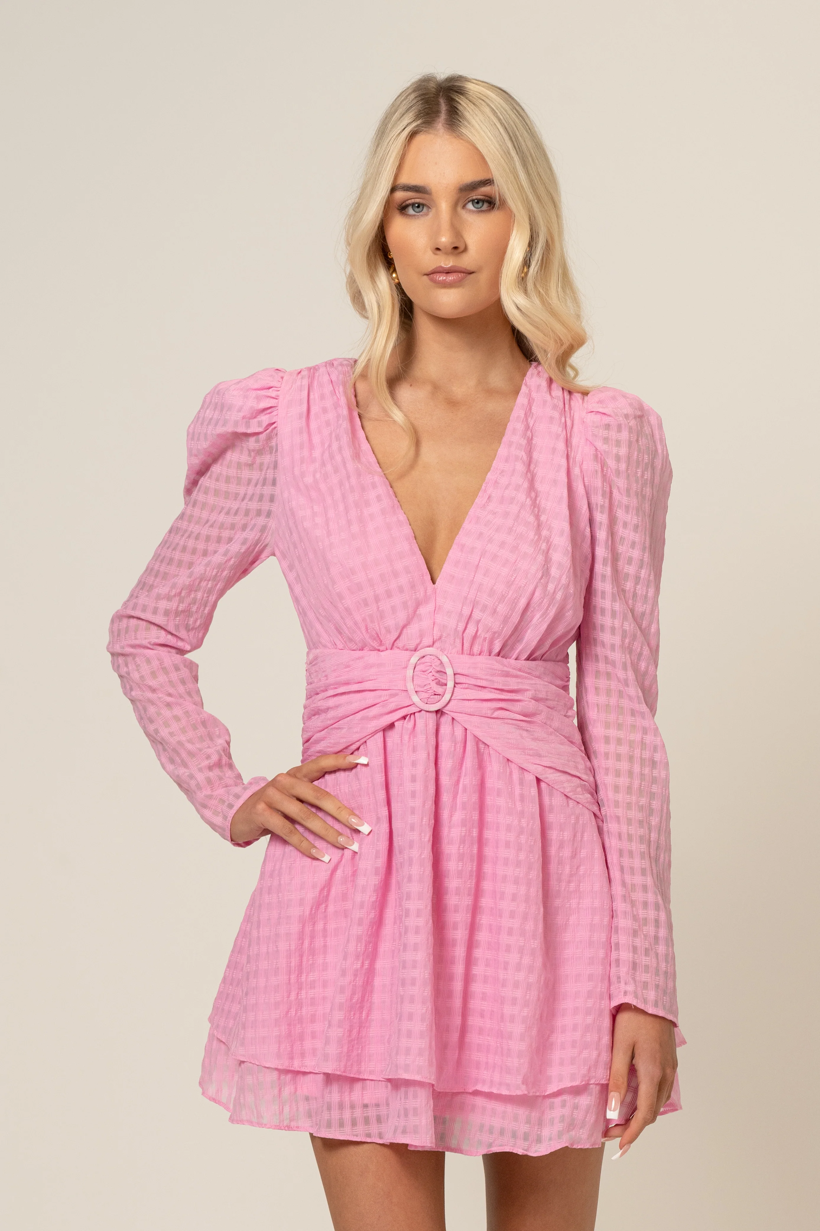 Cassidy Long Sleeve Pink Mini Dress - Image 4