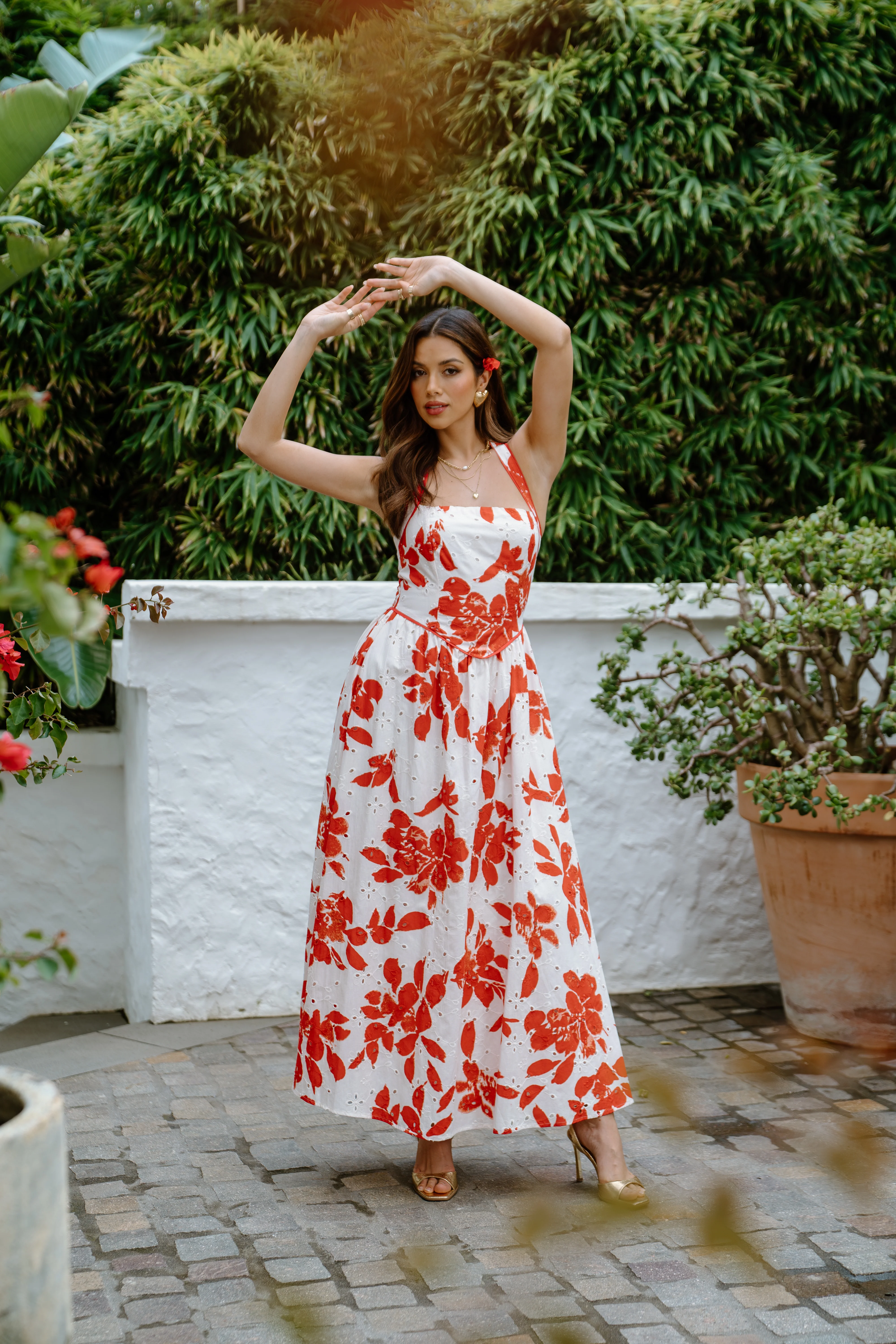 Cassie Red Floral Halter Neck Maxi Dress - Image 5