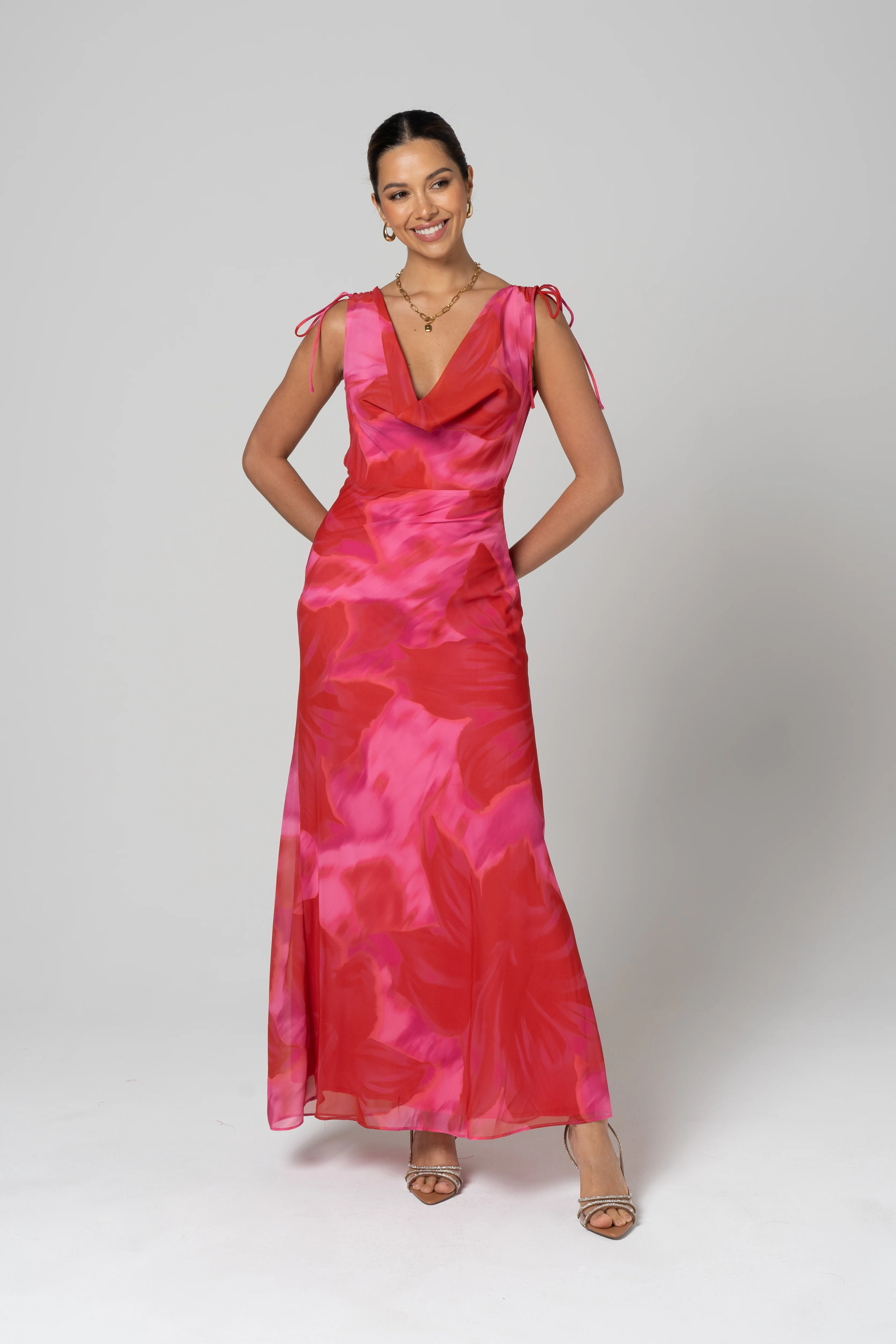 Catalina Cowl Neck Pink Cocktail Dress
