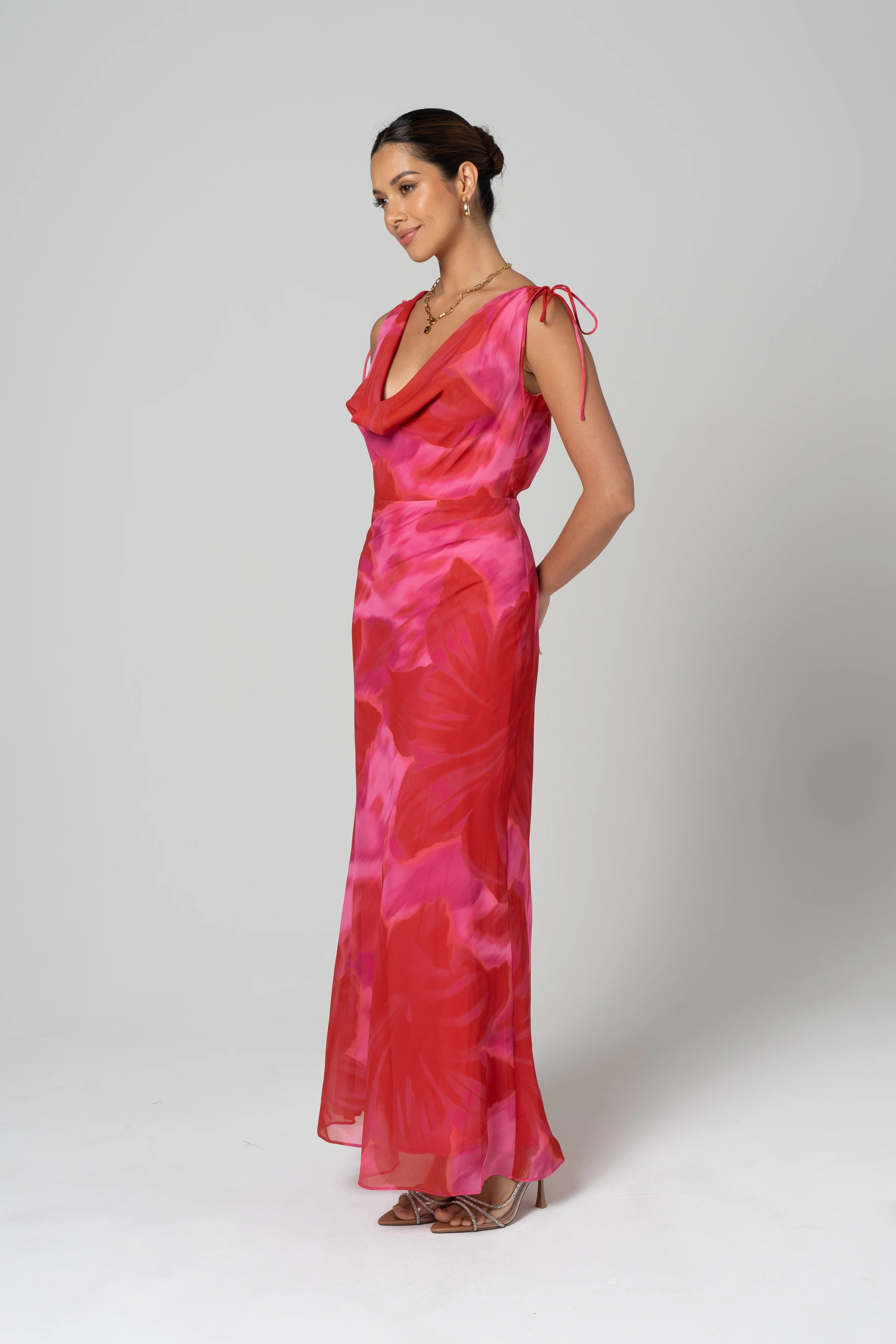 Catalina Cowl Neck Pink Cocktail Dress - Image 3