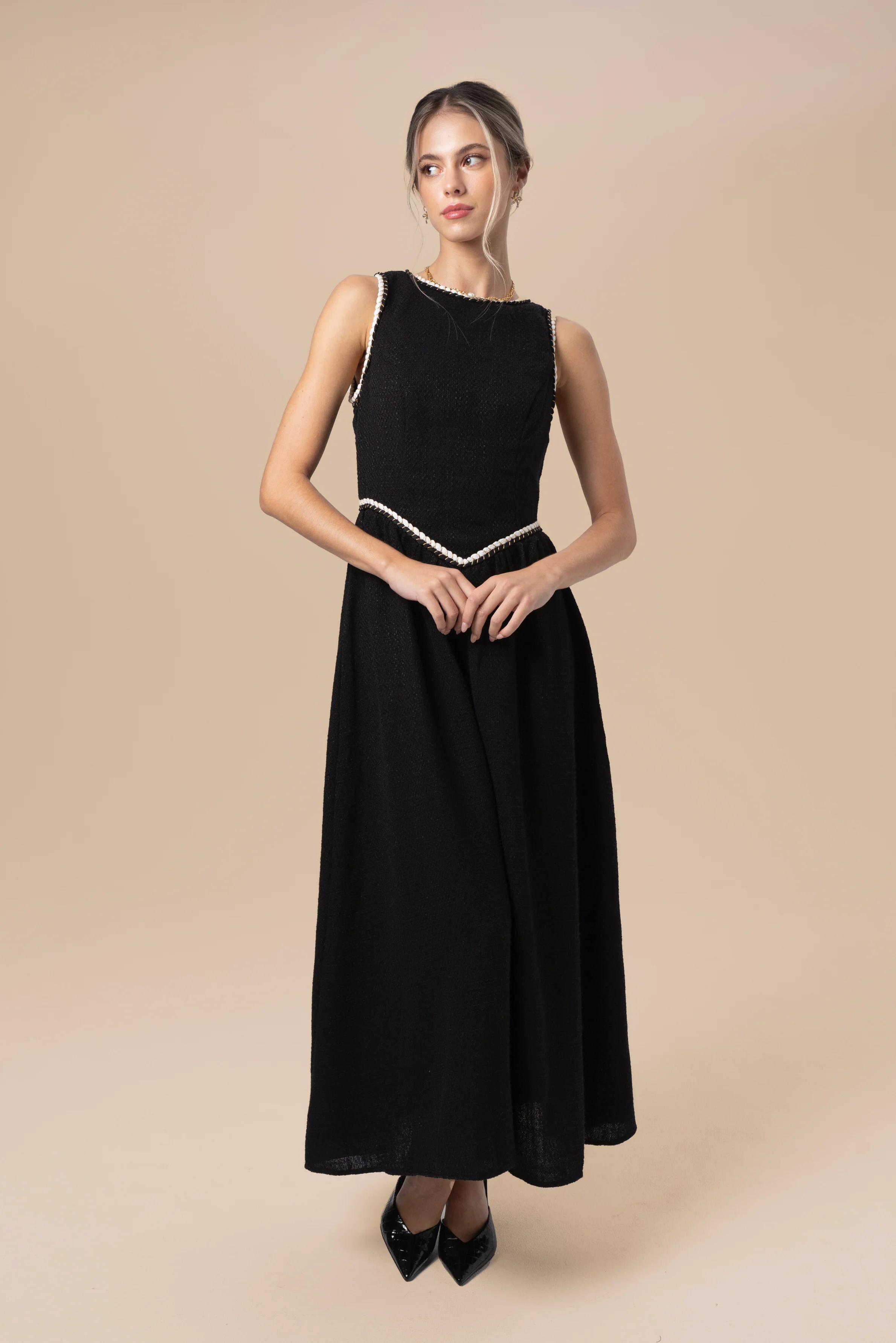 Cecilia Black Midi with Braided Trims