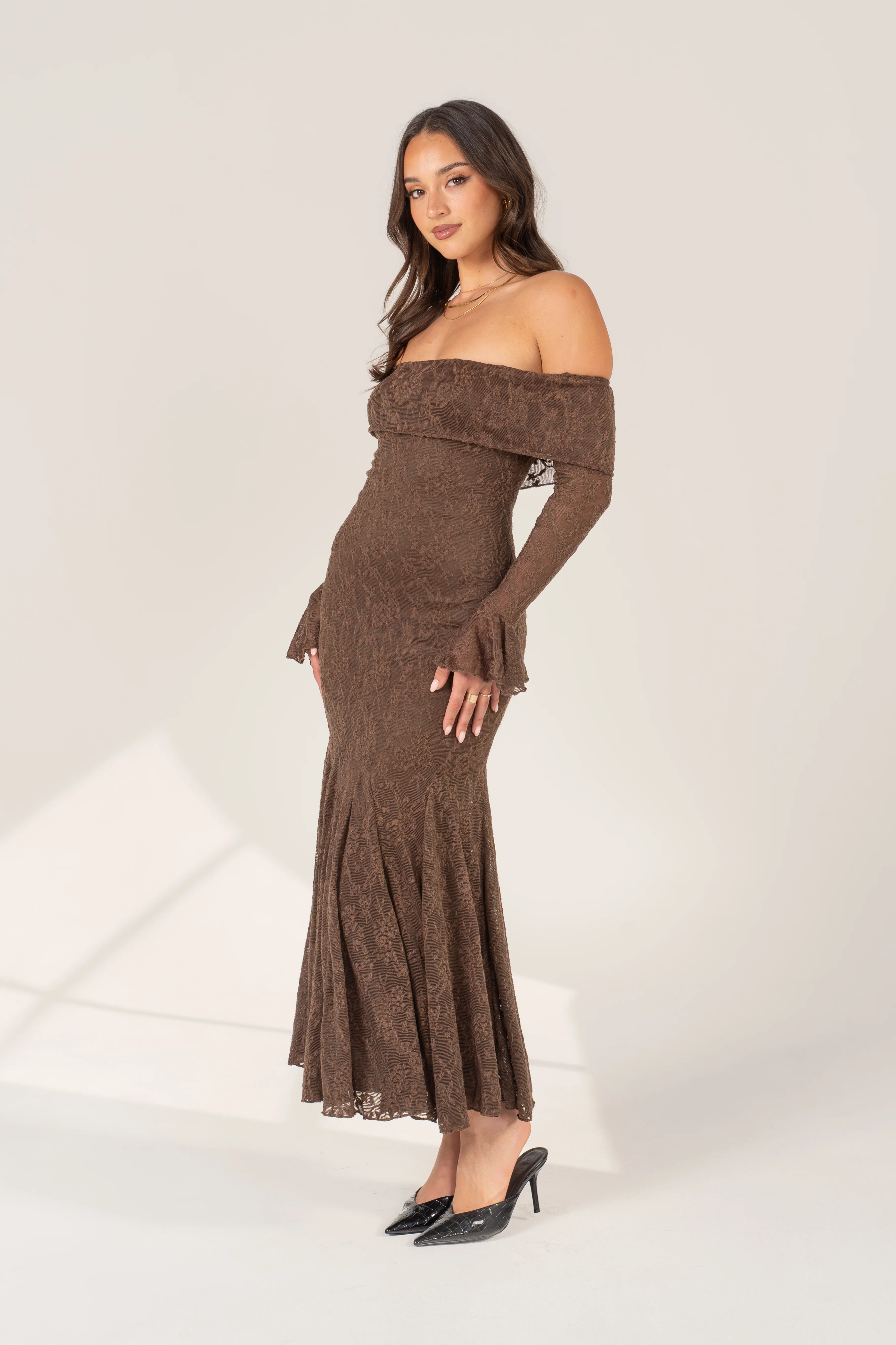 Charlese Long Sleeve Off Shoulder Midi Dress - Image 4