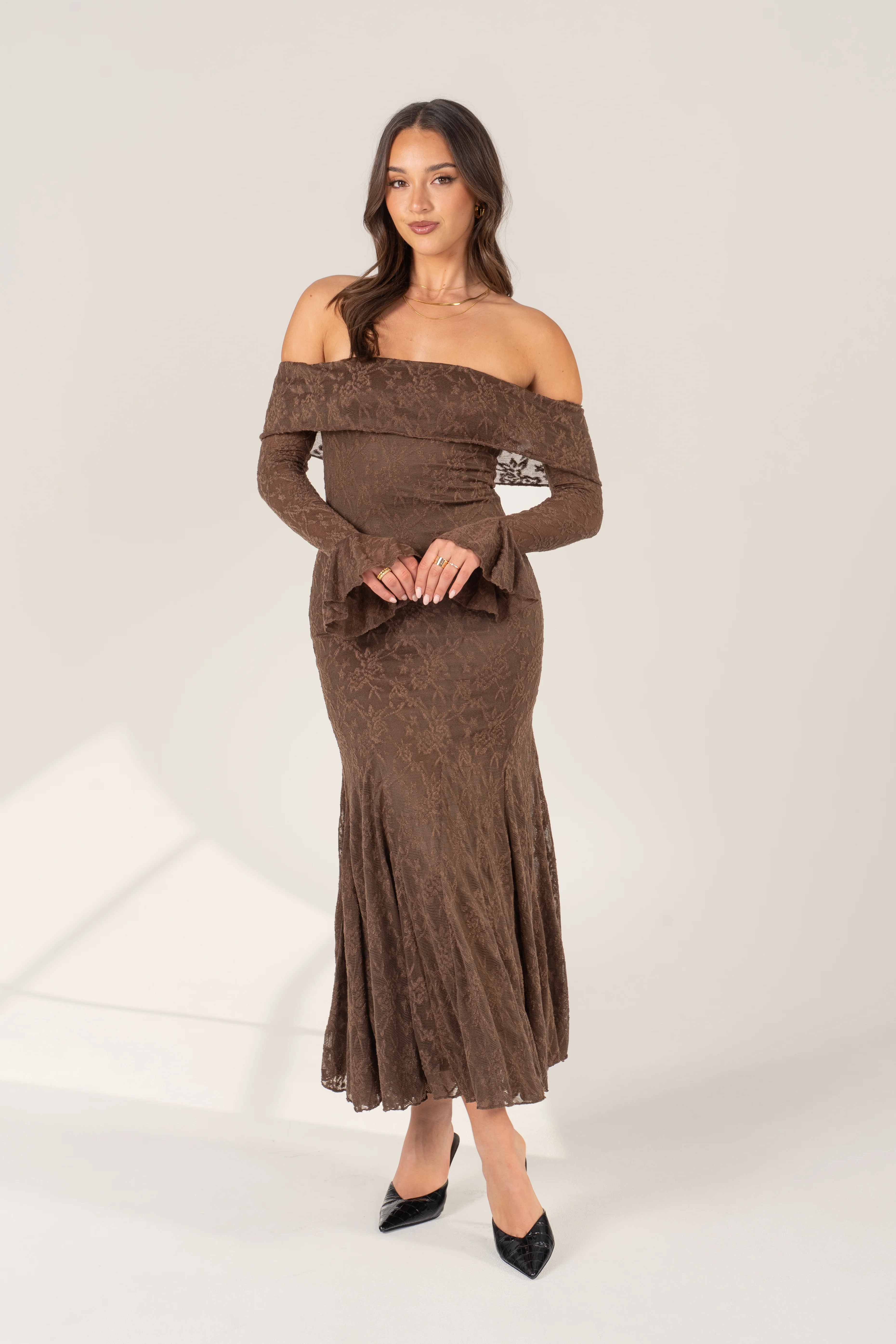 Charlese Long Sleeve Off Shoulder Midi Dress - Image 5