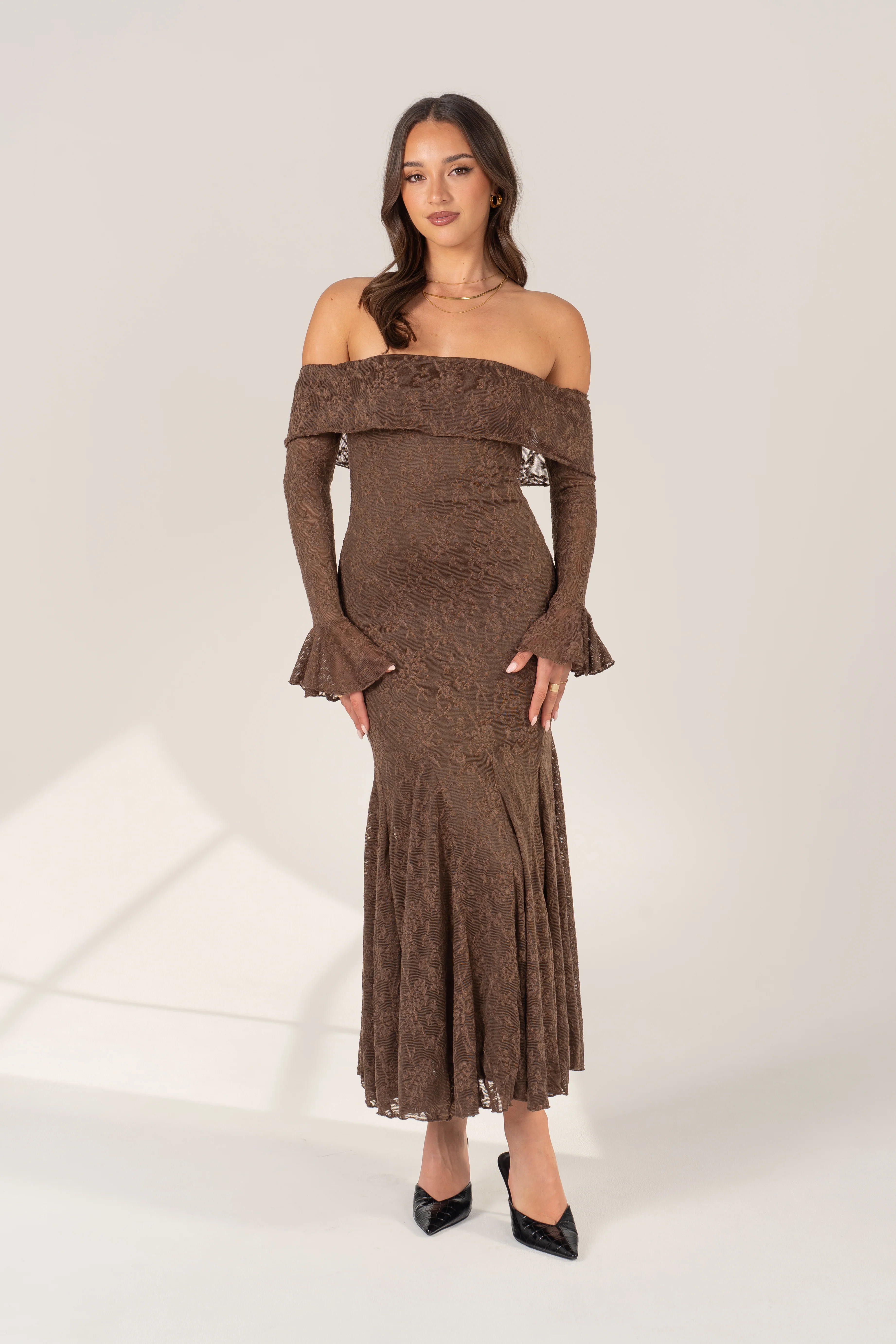 Charlese Long Sleeve Off Shoulder Midi Dress - Image 7