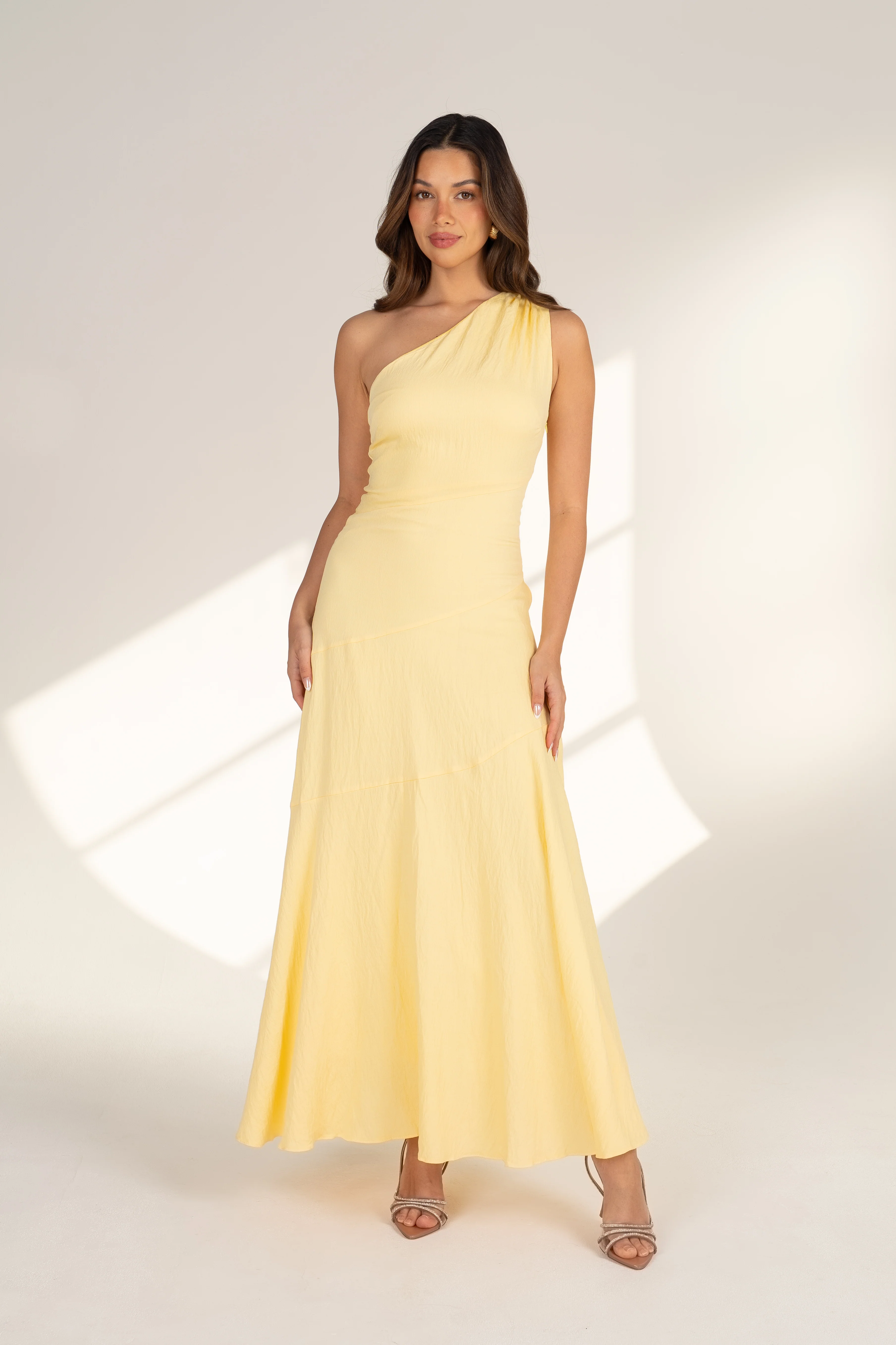 Cindy One-Shoulder Yellow Midi Dress