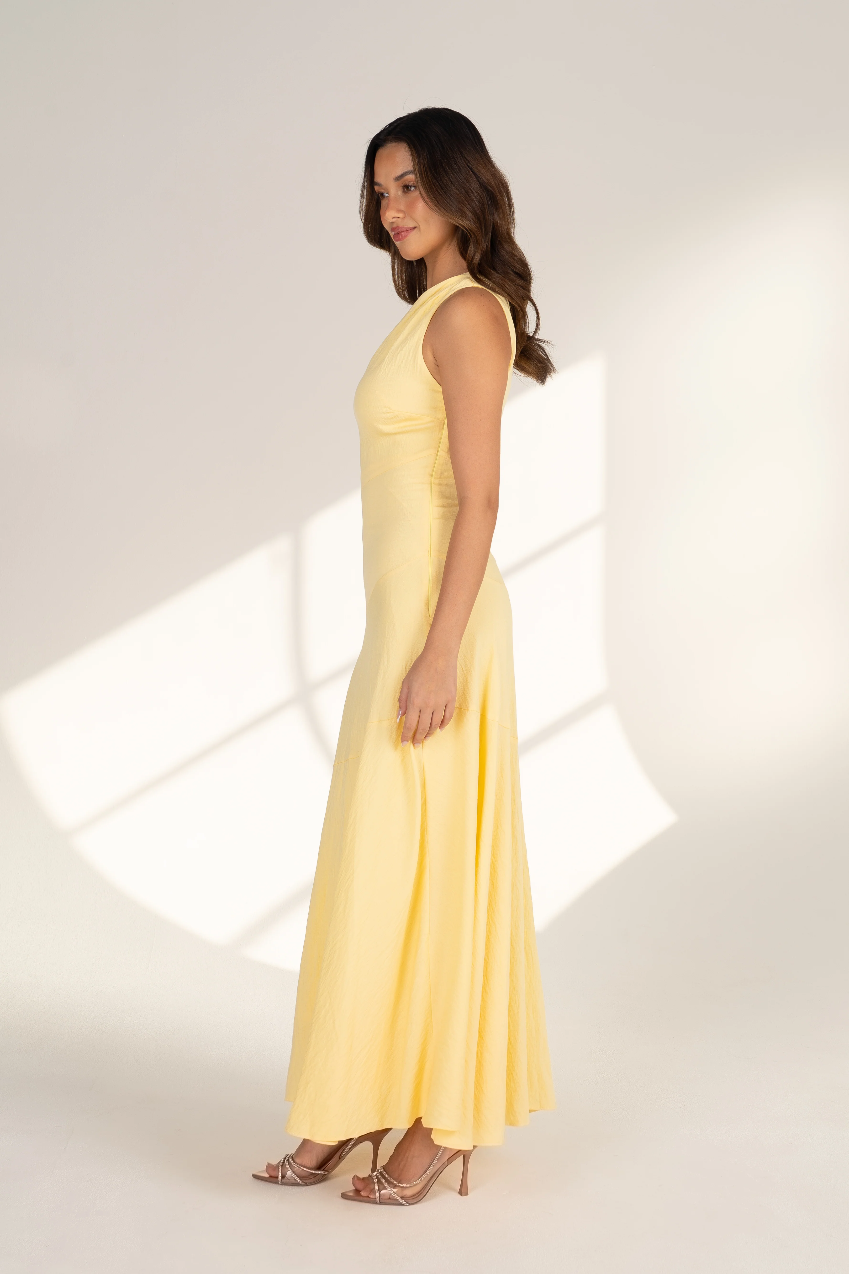 Cindy One-Shoulder Yellow Midi Dress - Image 2
