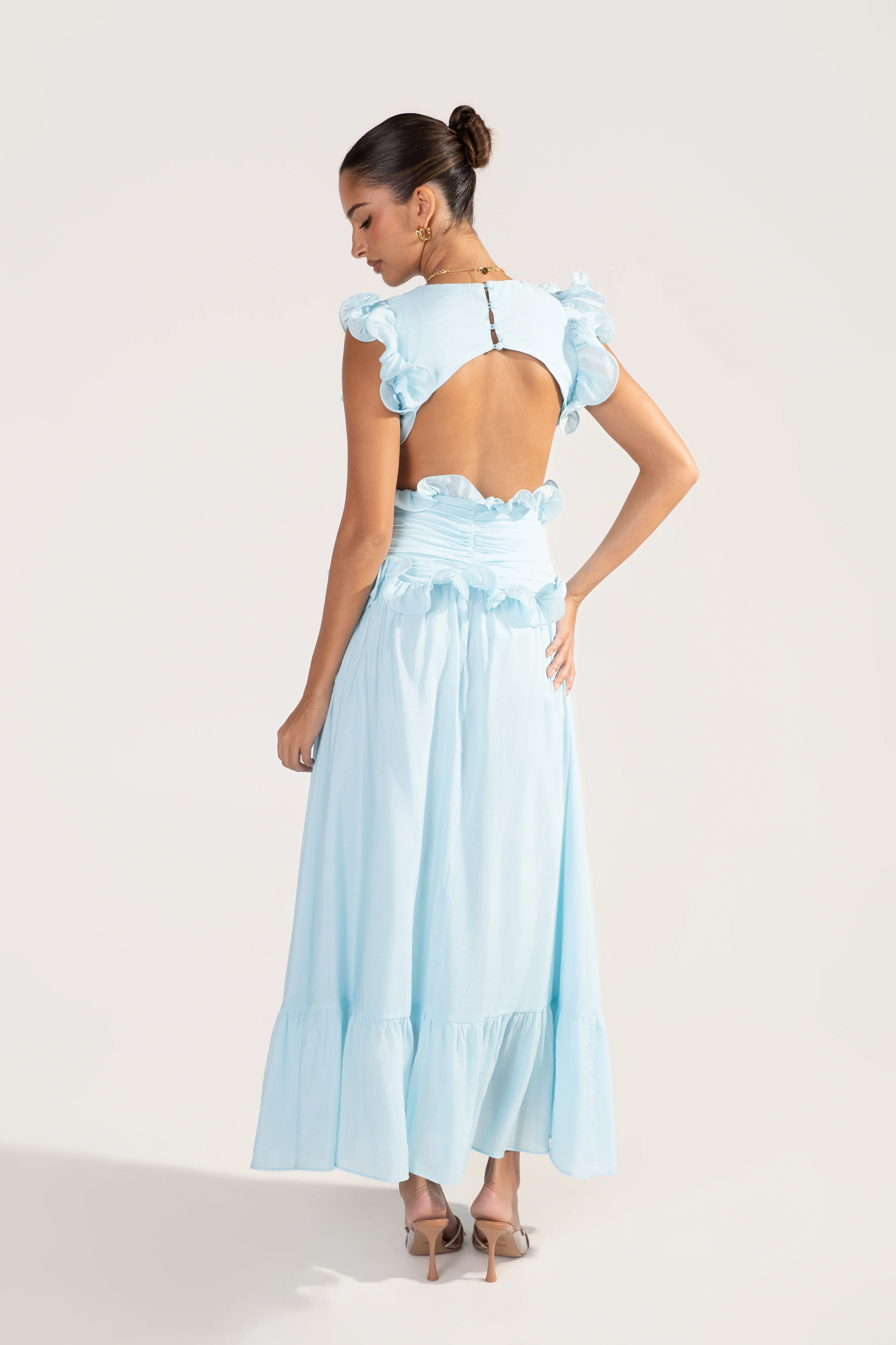 Clarisse Ruffle Trim Open Back Maxi Dress - Image 4