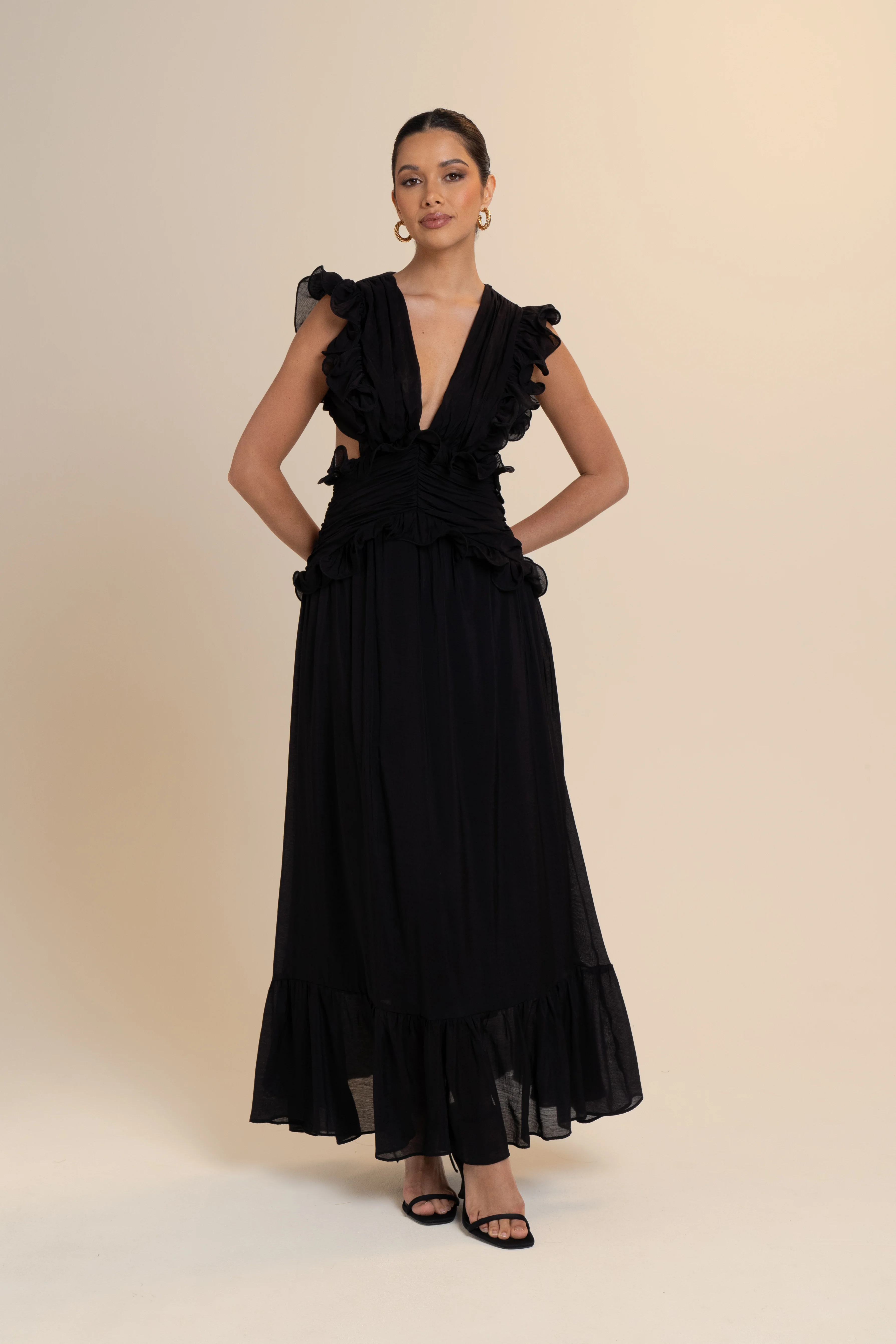 Clarisse Ruffle Trim Open Back Maxi Dress - Image 6