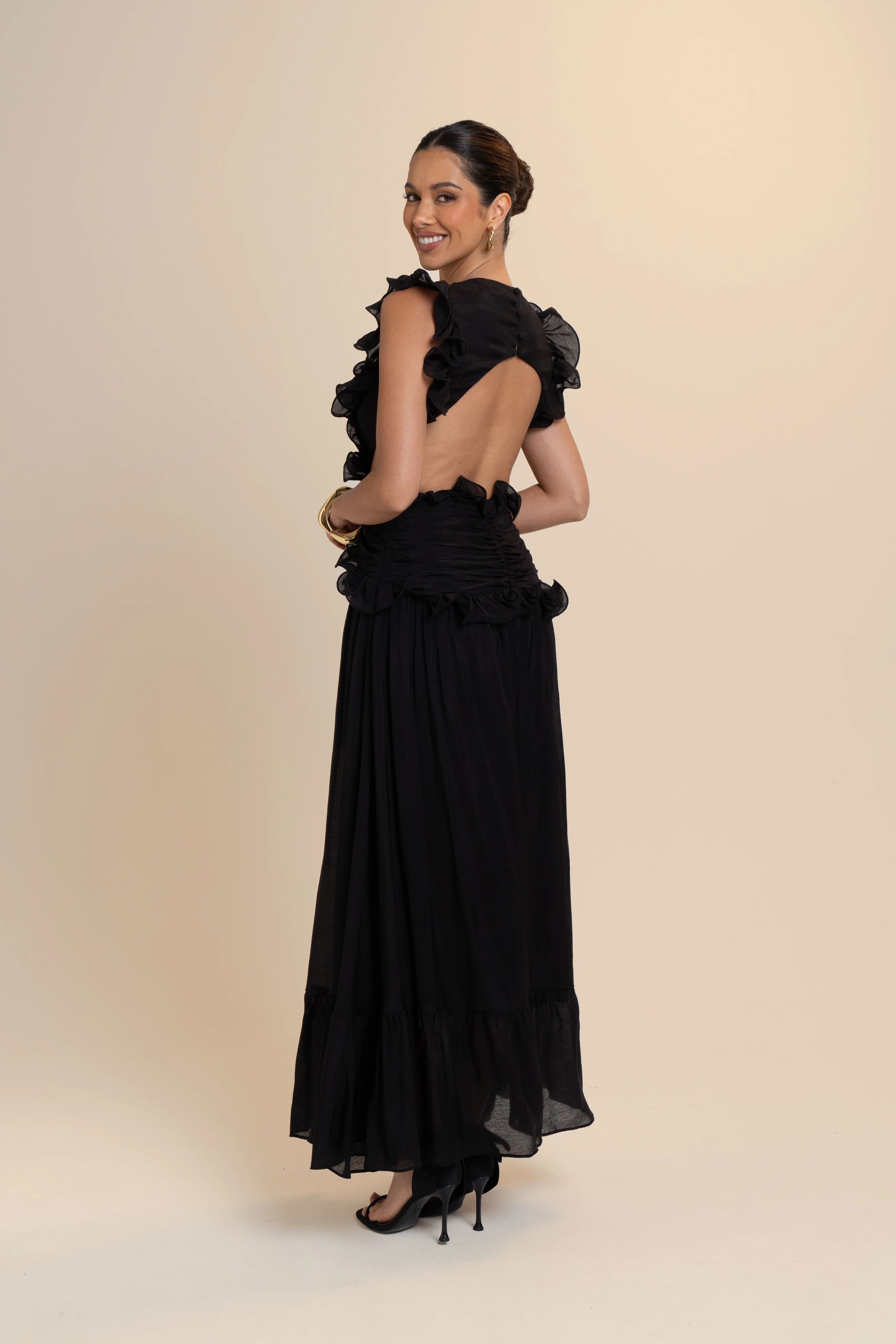 Clarisse Ruffle Trim Open Back Maxi Dress - Image 8