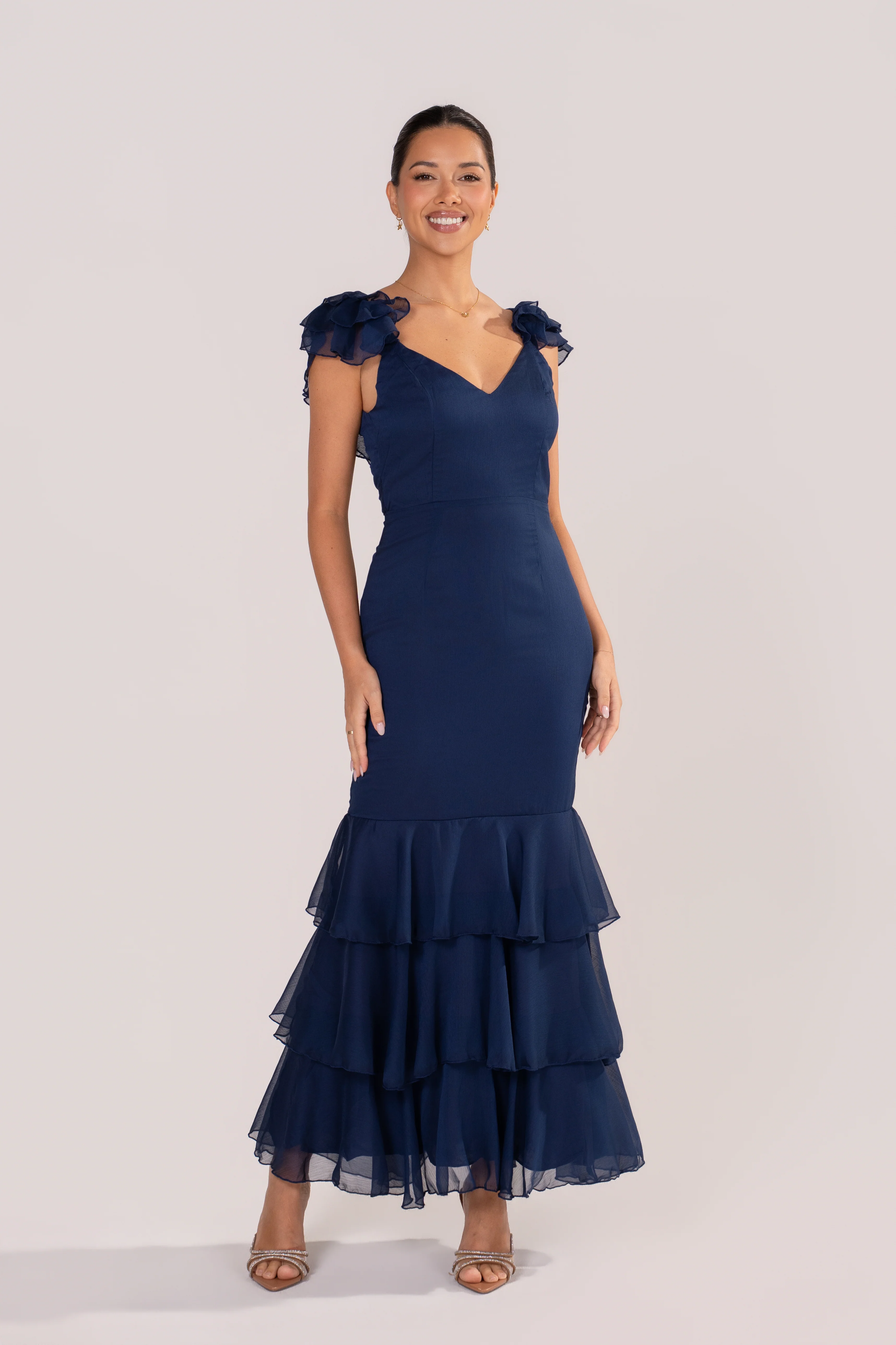 Colette Blue Ruffle Fishtail Hem Cocktail Dress