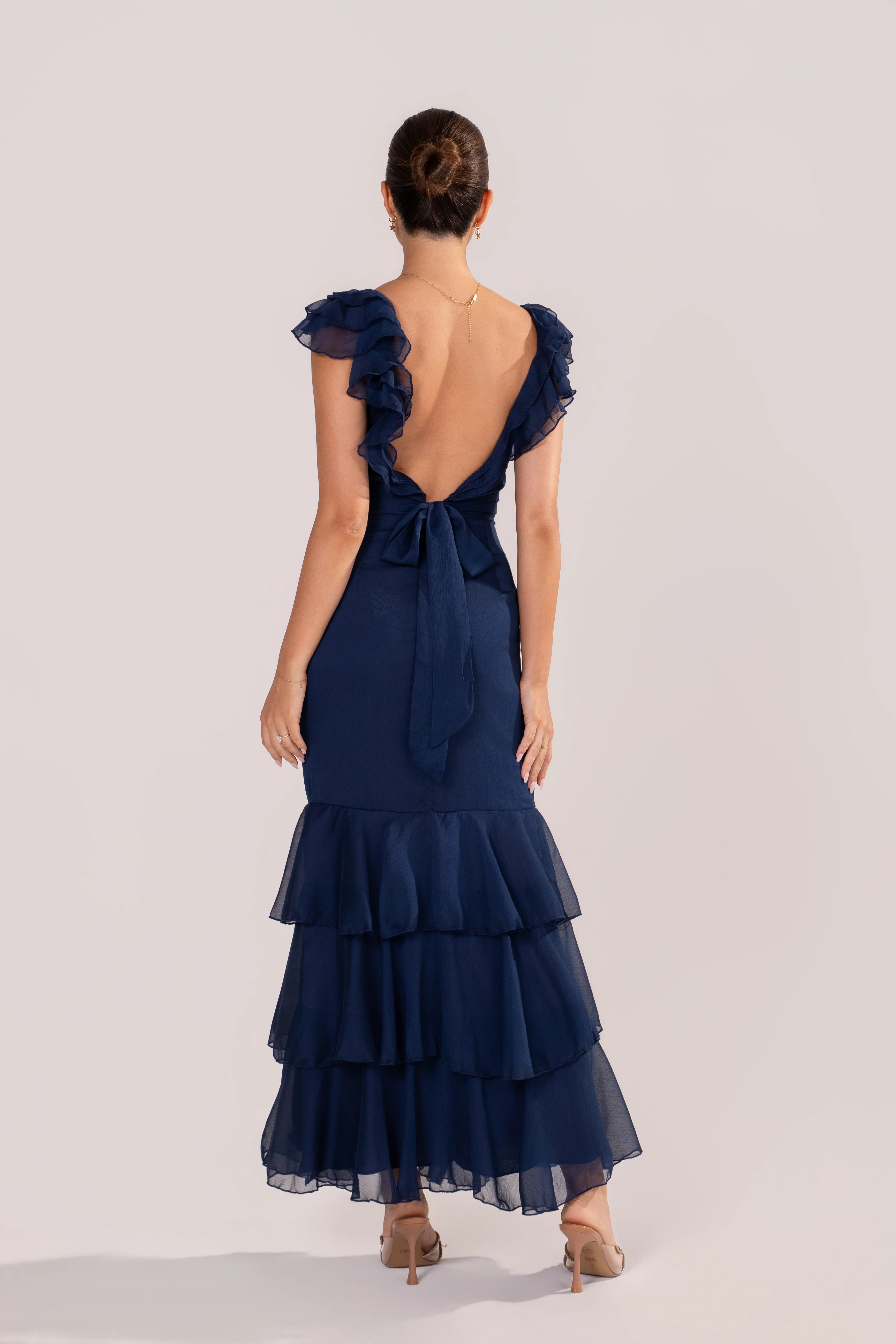 Colette Blue Ruffle Fishtail Hem Cocktail Dress - Image 3