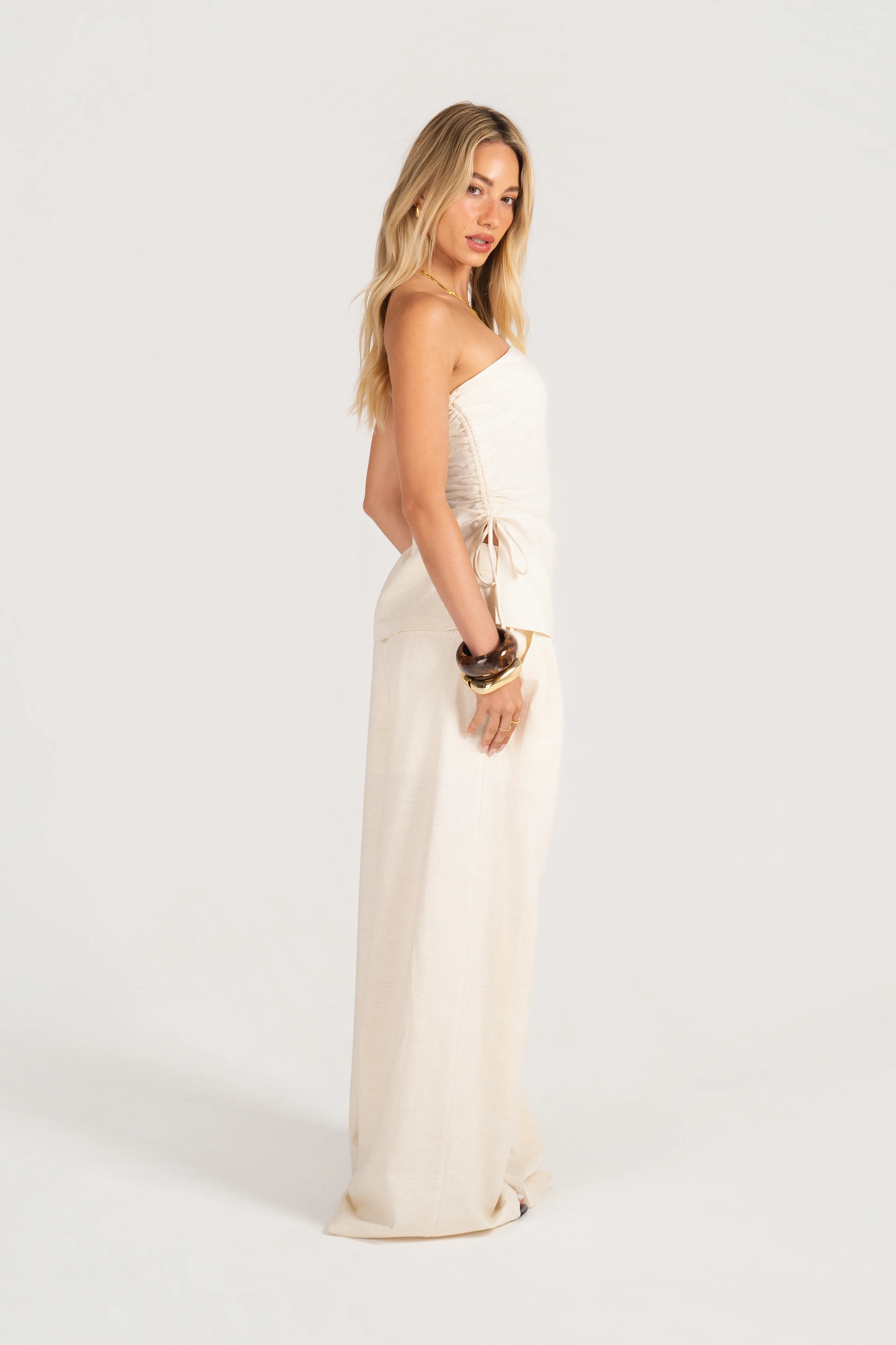 Corrine Set - Strapless Side-Ruched Top with Wide-Leg Pants - Image 3