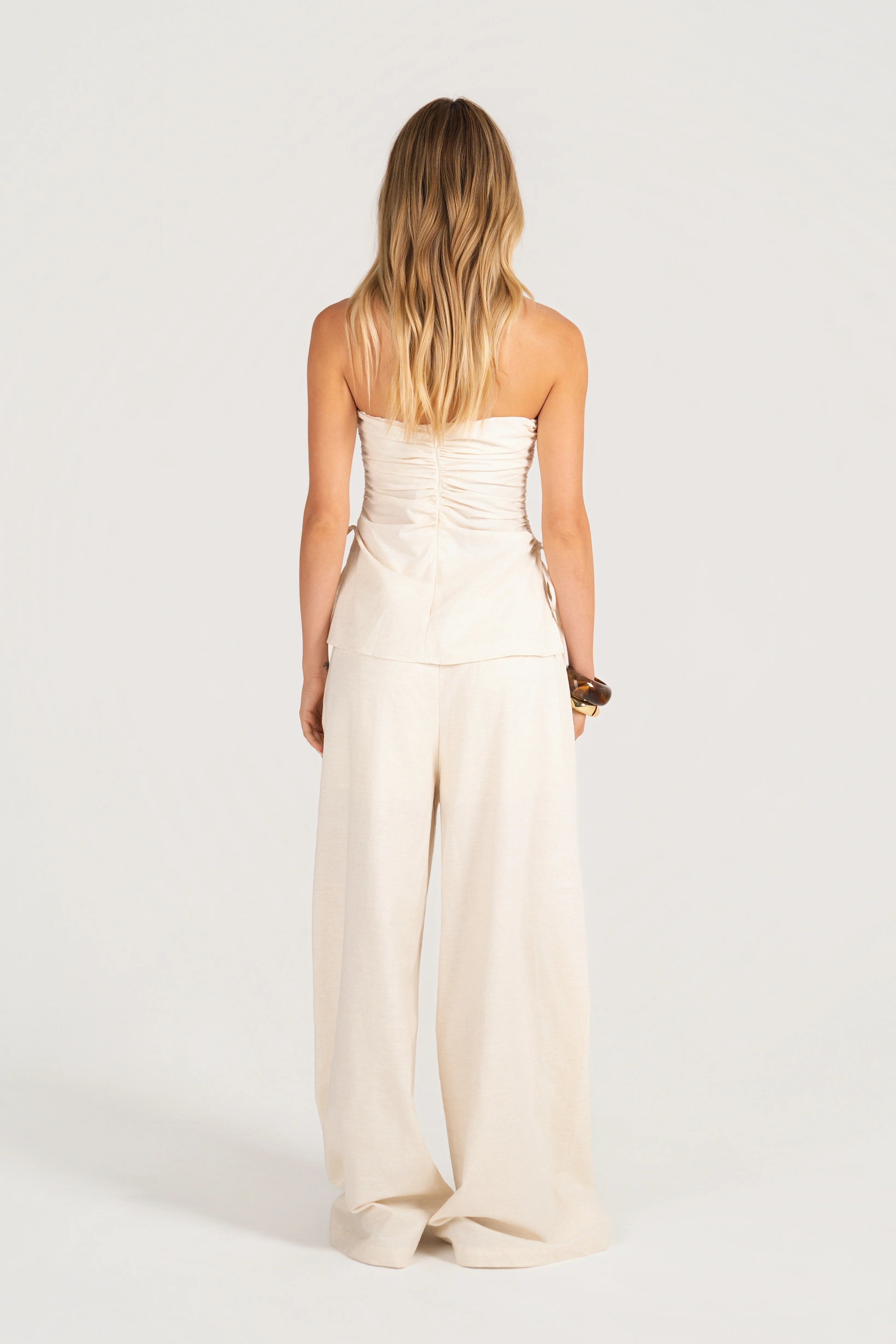 Corrine Set - Strapless Side-Ruched Top with Wide-Leg Pants - Image 4