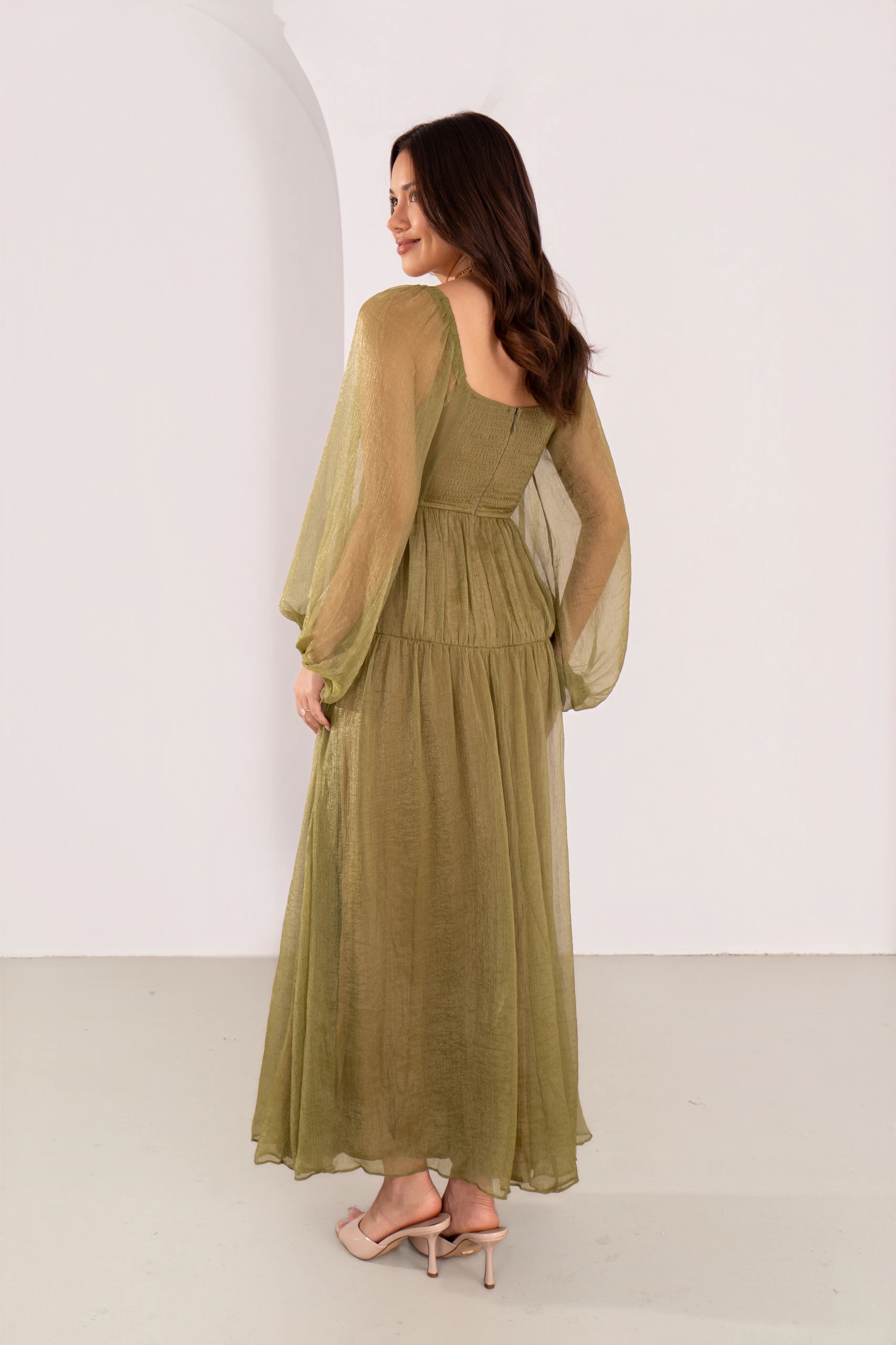 Cressida Olive Shimmer Long Sleeve Maxi - Image 4