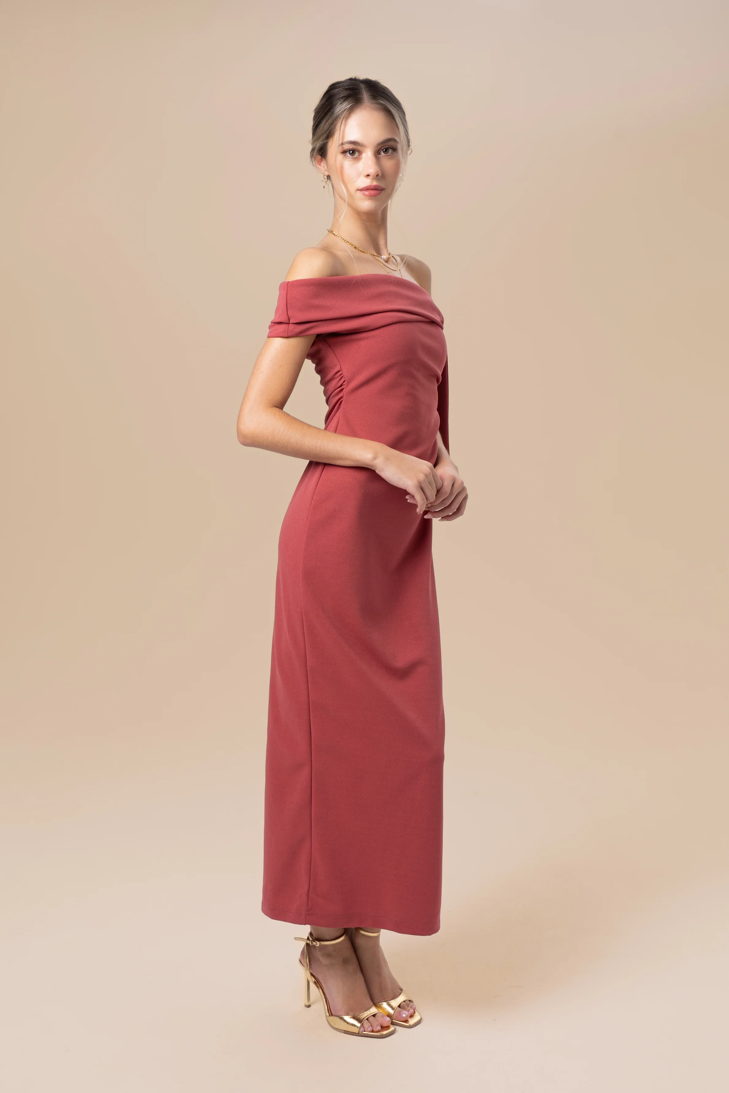 Cynthia Off-Shoulder Red Midi Dress - Image 2