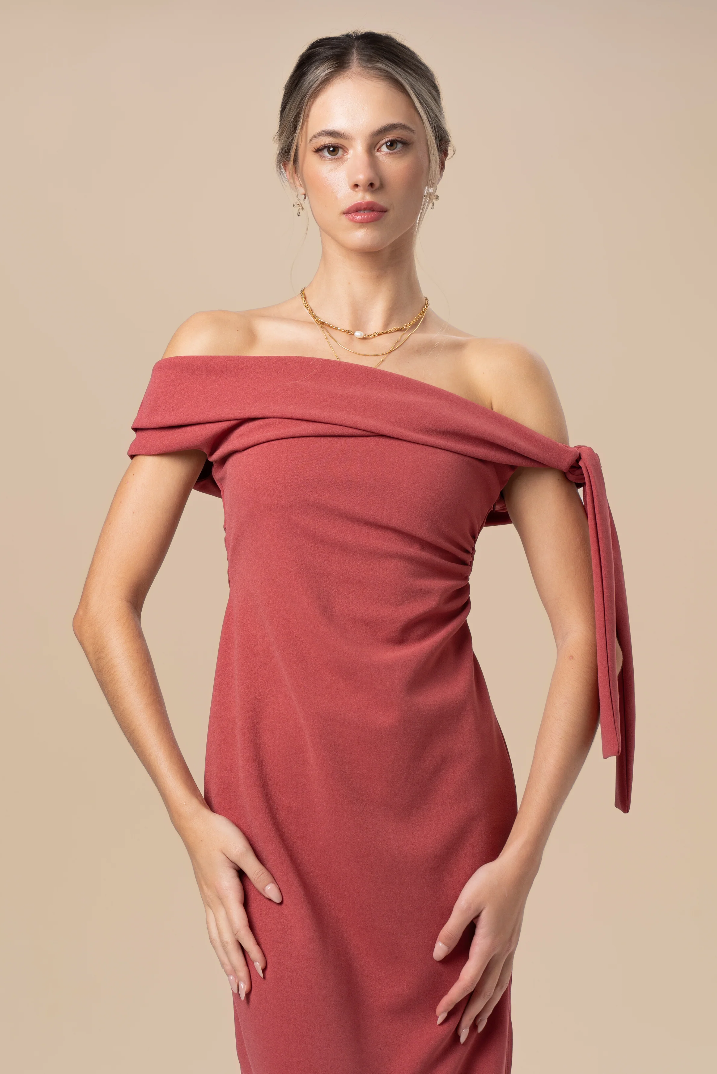 Cynthia Off-Shoulder Red Midi Dress - Image 3