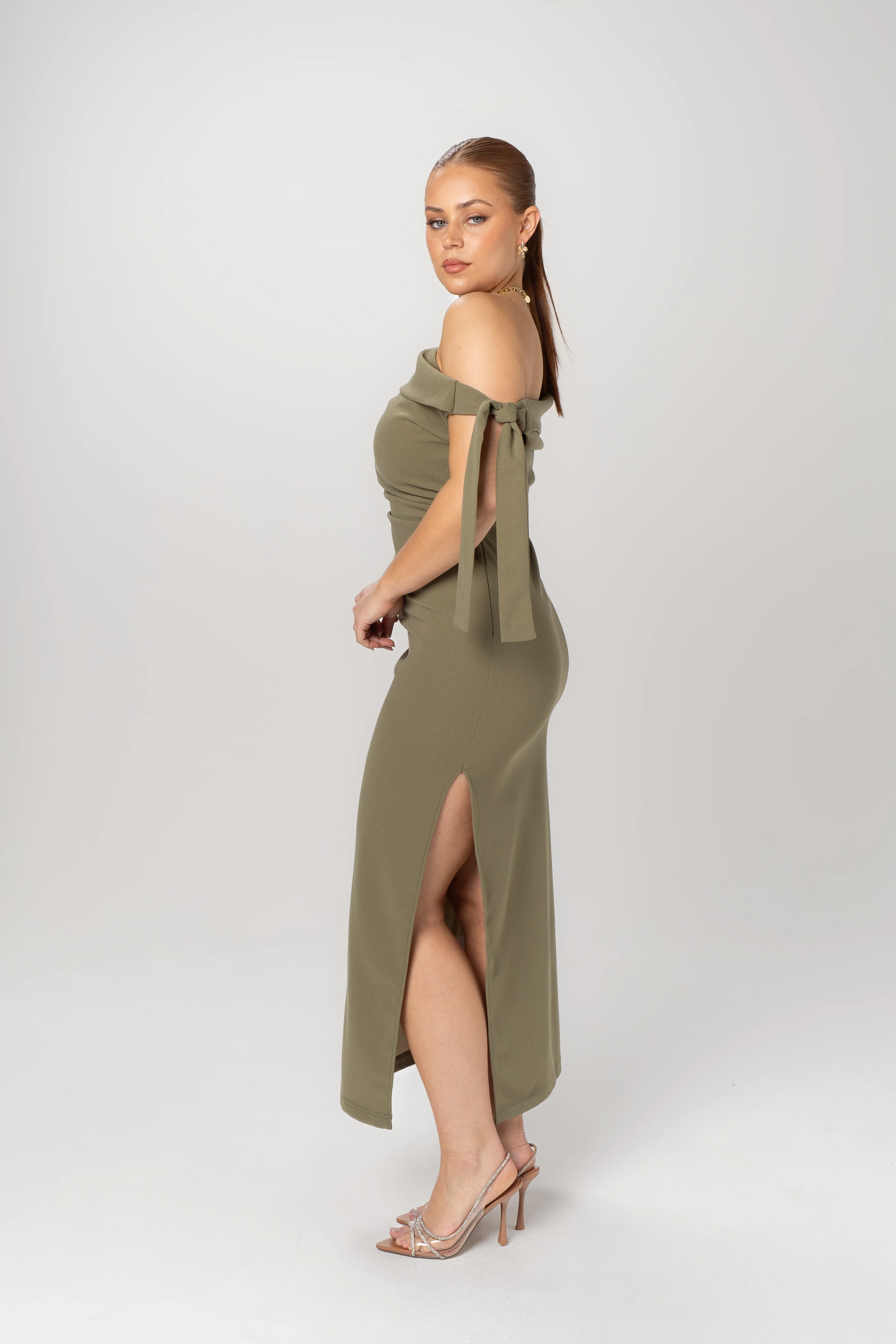 Cynthia Off-Shoulder Red Midi Dress - Image 4