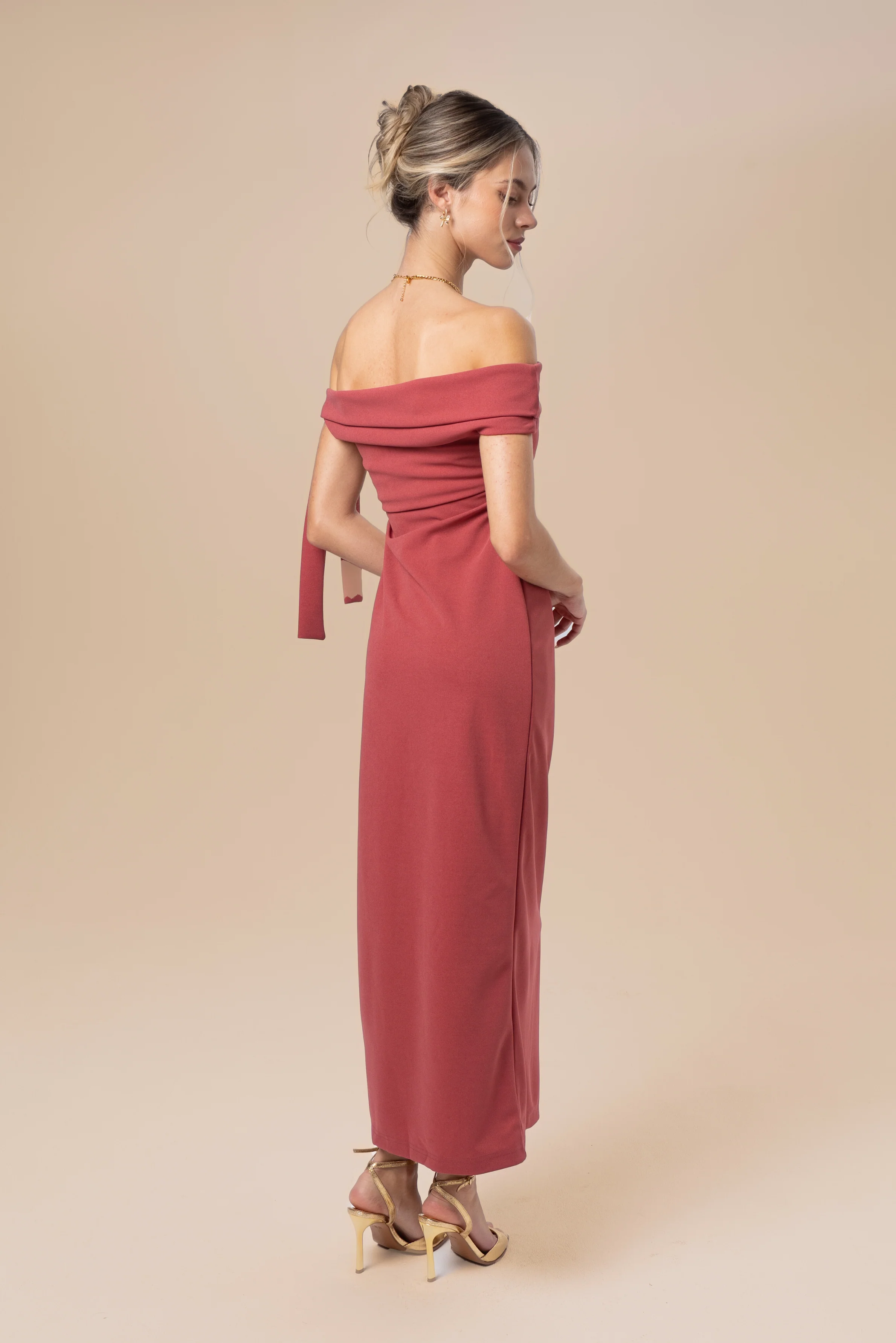 Cynthia Off-Shoulder Red Midi Dress - Image 8