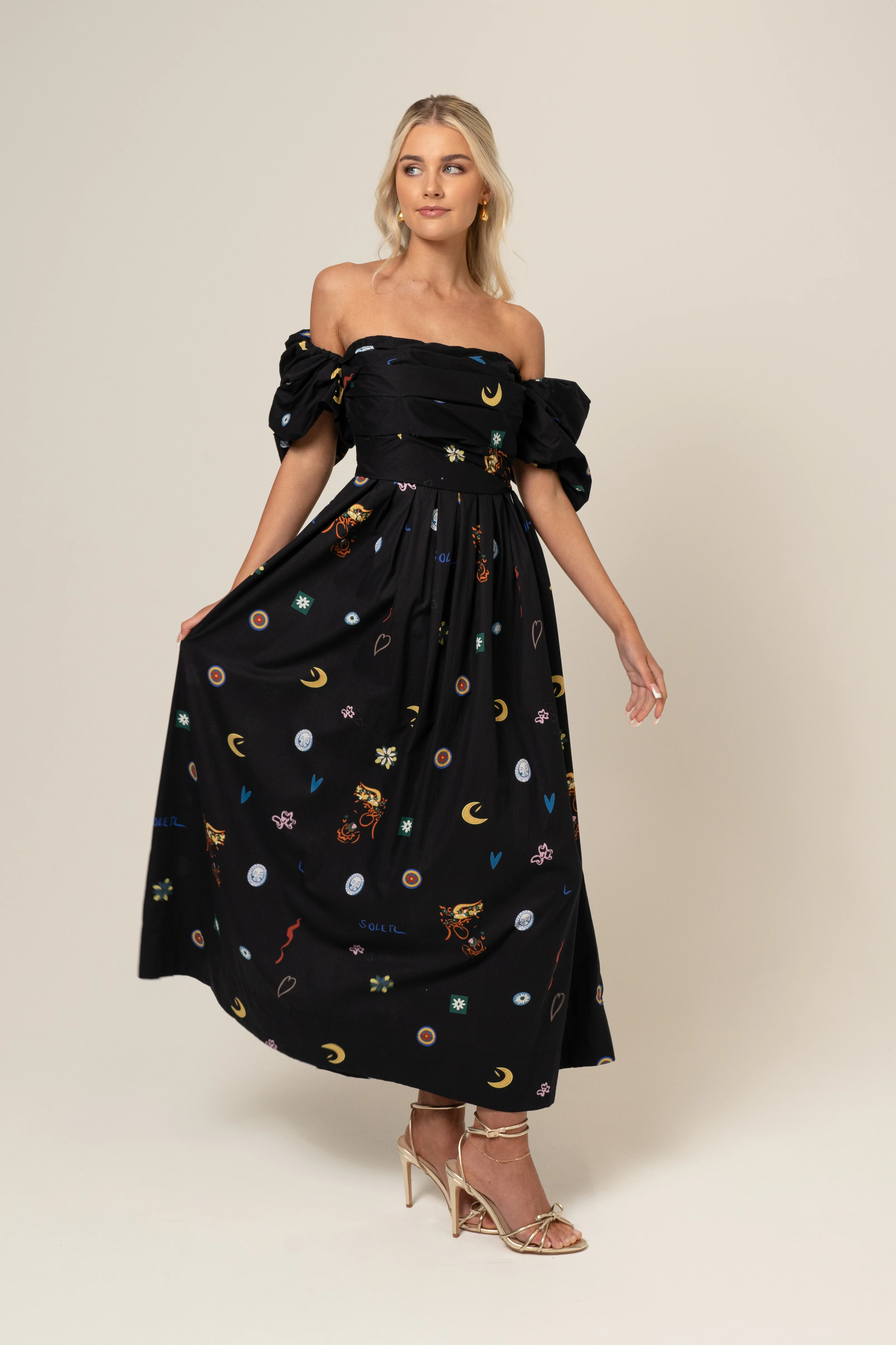 Dahlia Off Shoulder Puffed Sleeve Midi Dress - Image 10