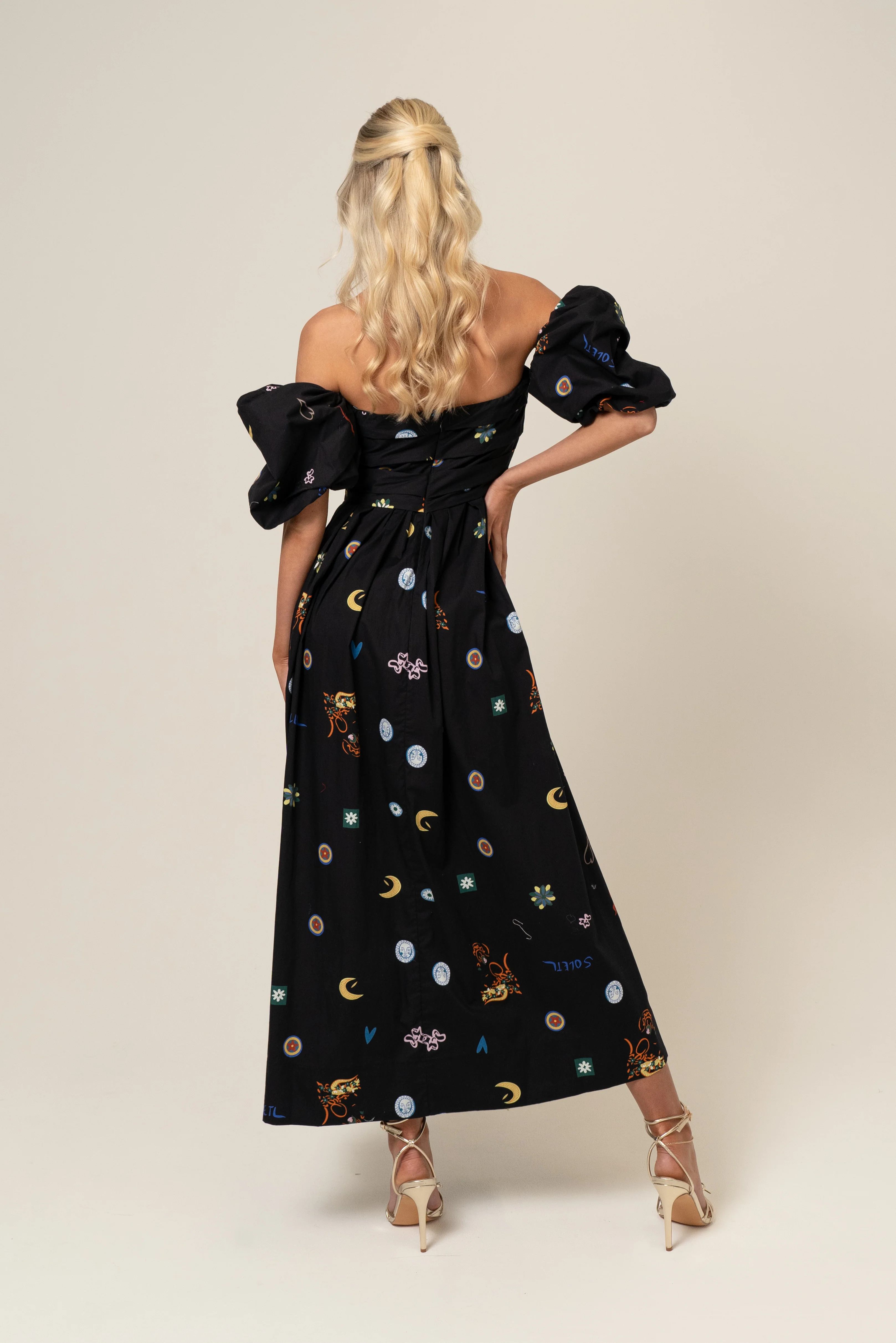 Dahlia Off Shoulder Puffed Sleeve Midi Dress - Image 11